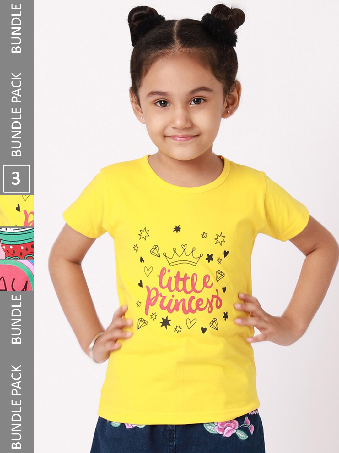 

BAESD Girls Pack Of 3 Typography Printed Cotton T-shirt, Yellow