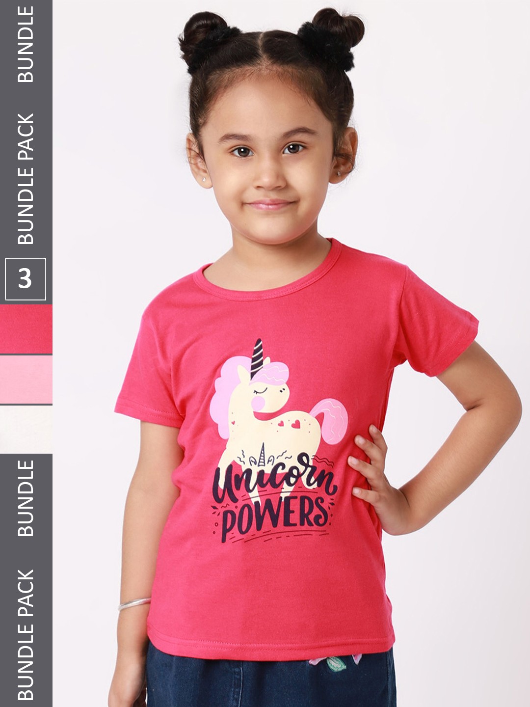 

BAESD Girls Pack Of 3 Printed Cotton T-shirt, Pink