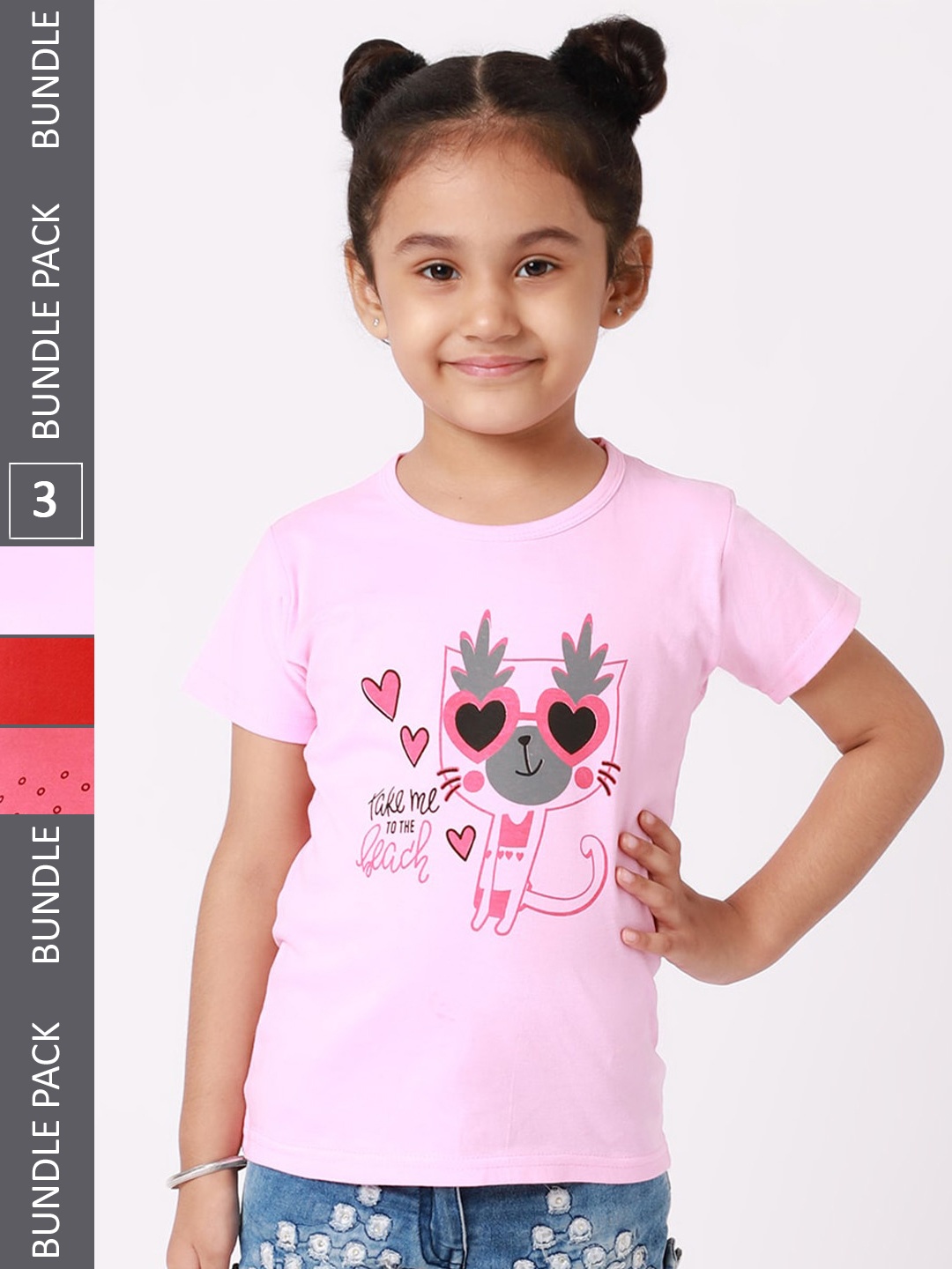 

BAESD Girls Pack Of 3 Printed Cotton T-shirts, Pink