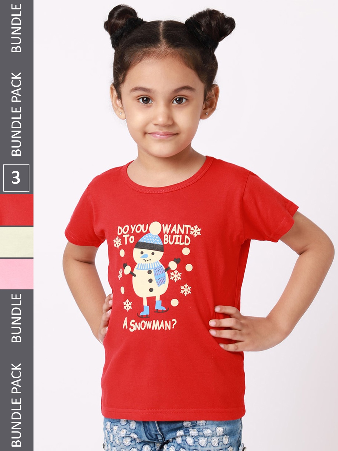 

BAESD Girls Pack Of 3 Graphic Printed Cotton T-Shirt, Red