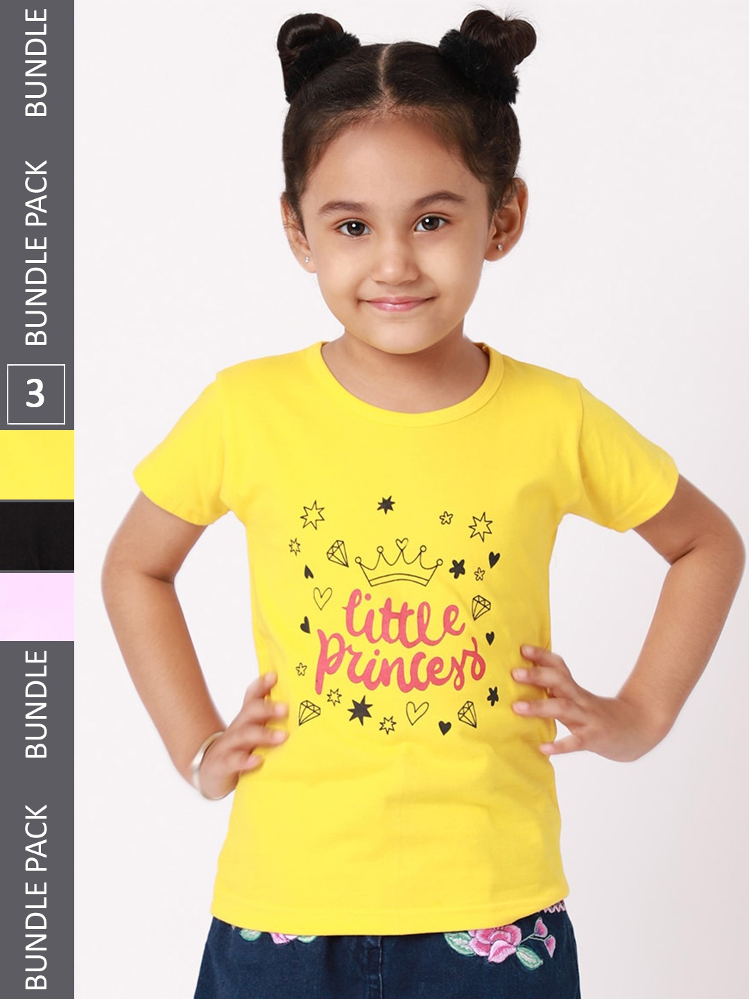 

BAESD Pack Of 3 Girls Graphic Printed Cotton T-Shirt, Yellow