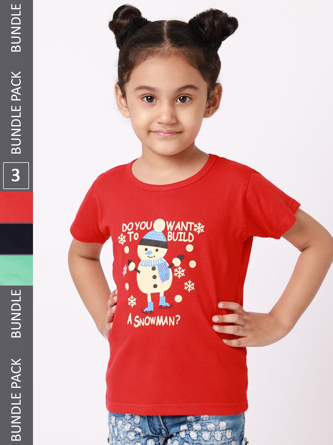 

BAESD Girls Pack Of 3 Typography Printed Cotton T-shirts, Red