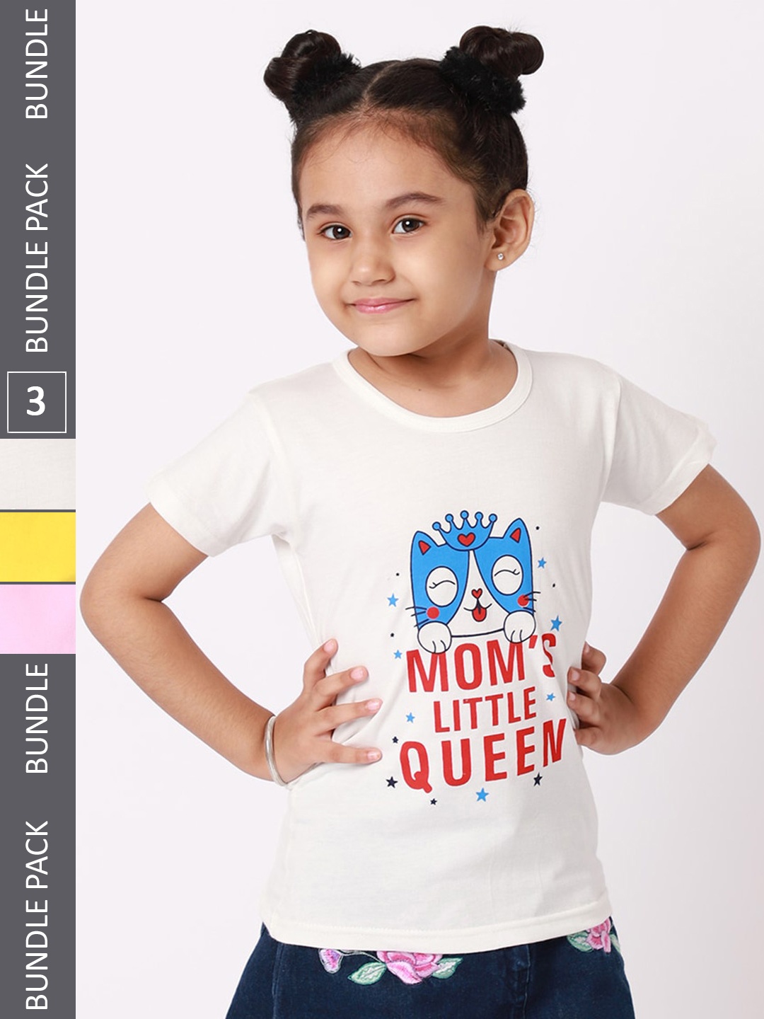 

BAESD Girls Pack Of 3 Printed Cotton T-shirt, White
