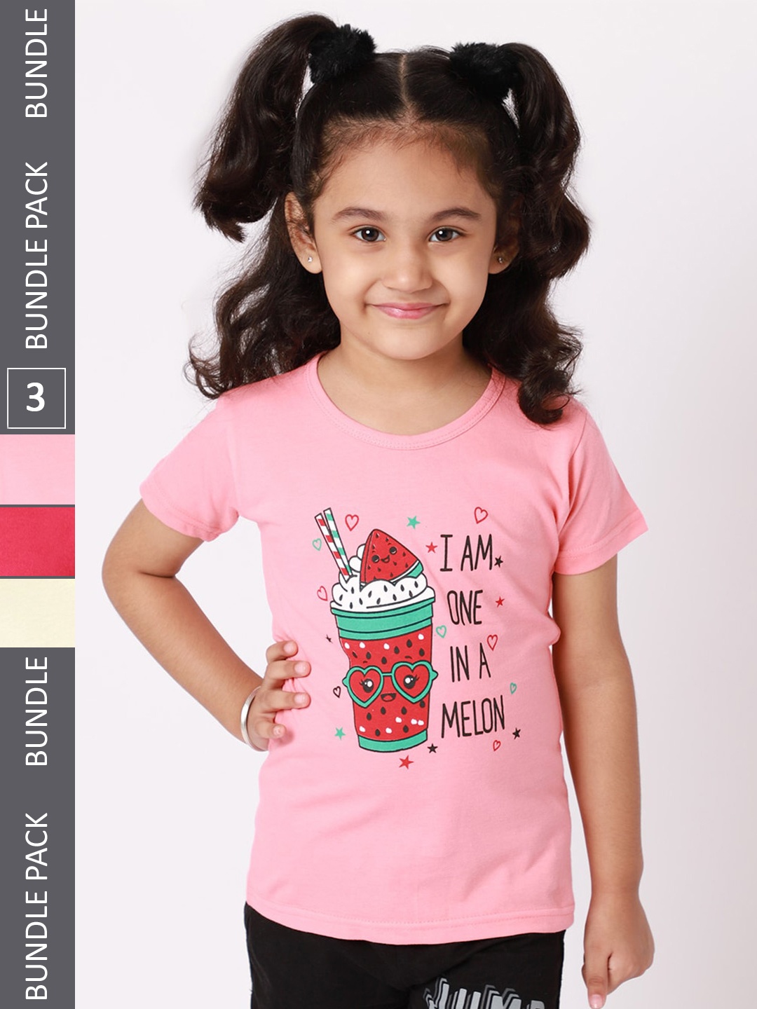 

BAESD Girls Pack Of 3 Graphic Printed Cotton T-shirt, Pink