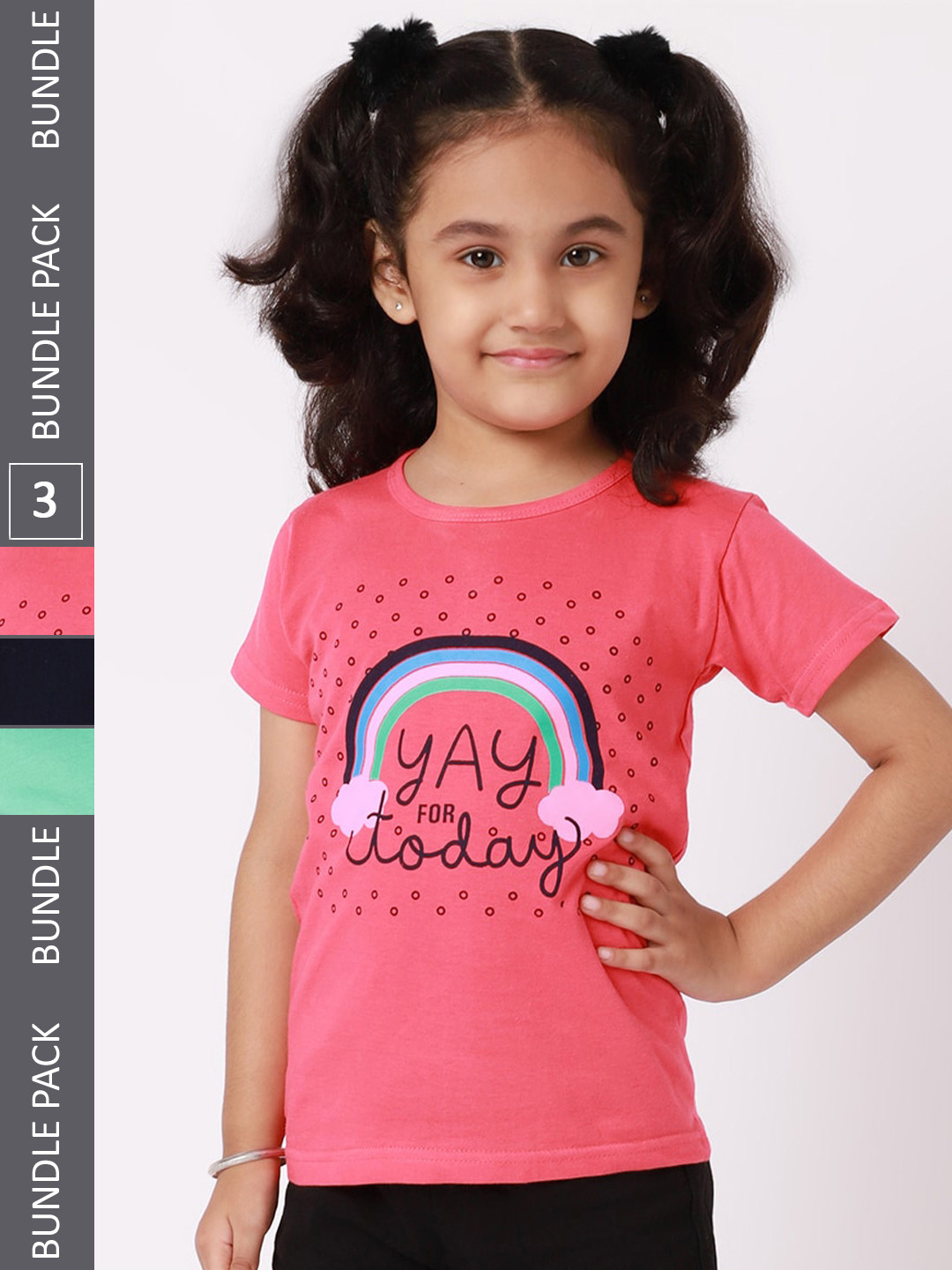 

BAESD Girls Pack Of 3 Typography Printed Cotton T-shirts, Pink