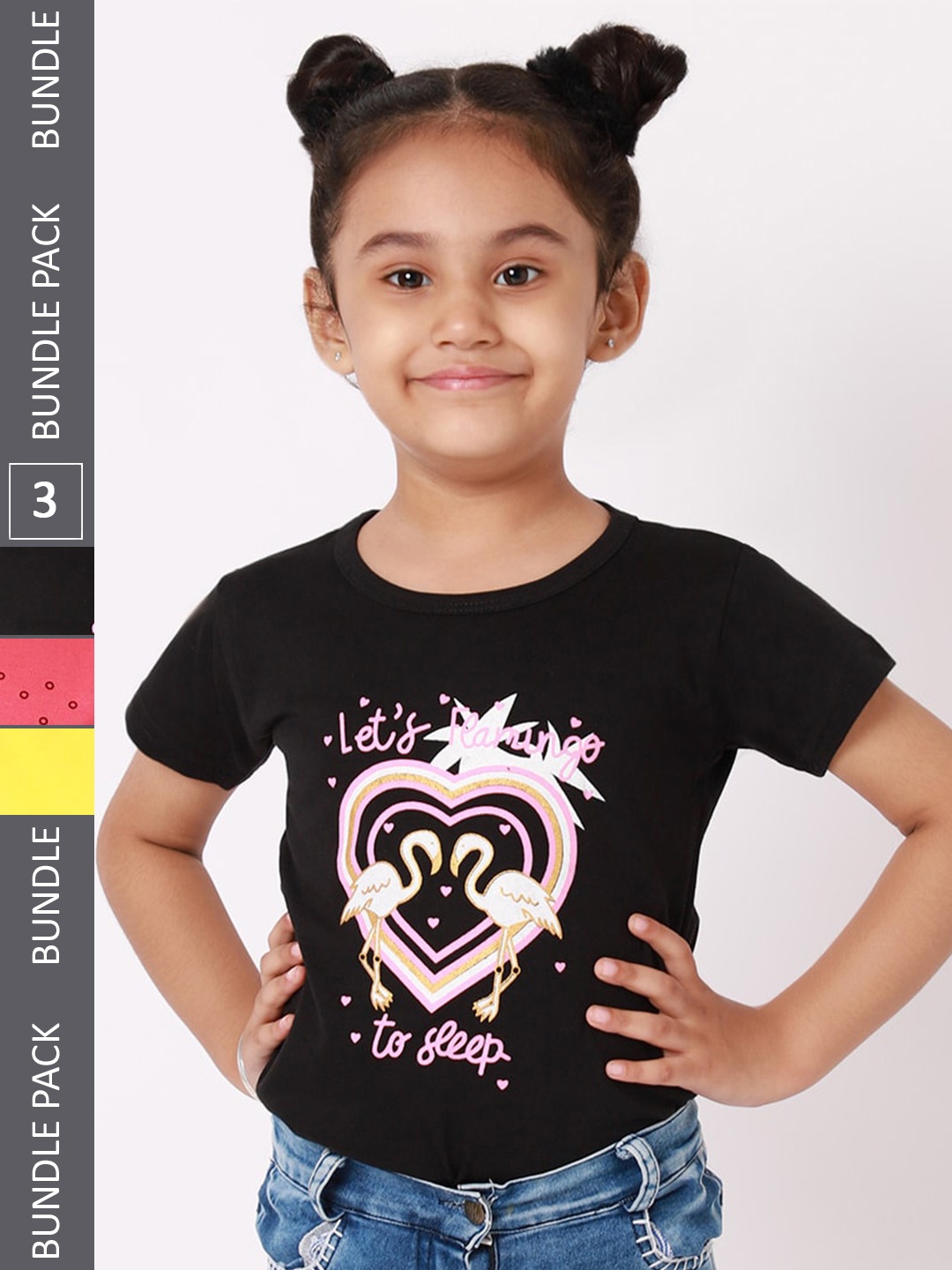 

BAESD Girls Pack Of 3 Printed Cotton T-shirt, Black