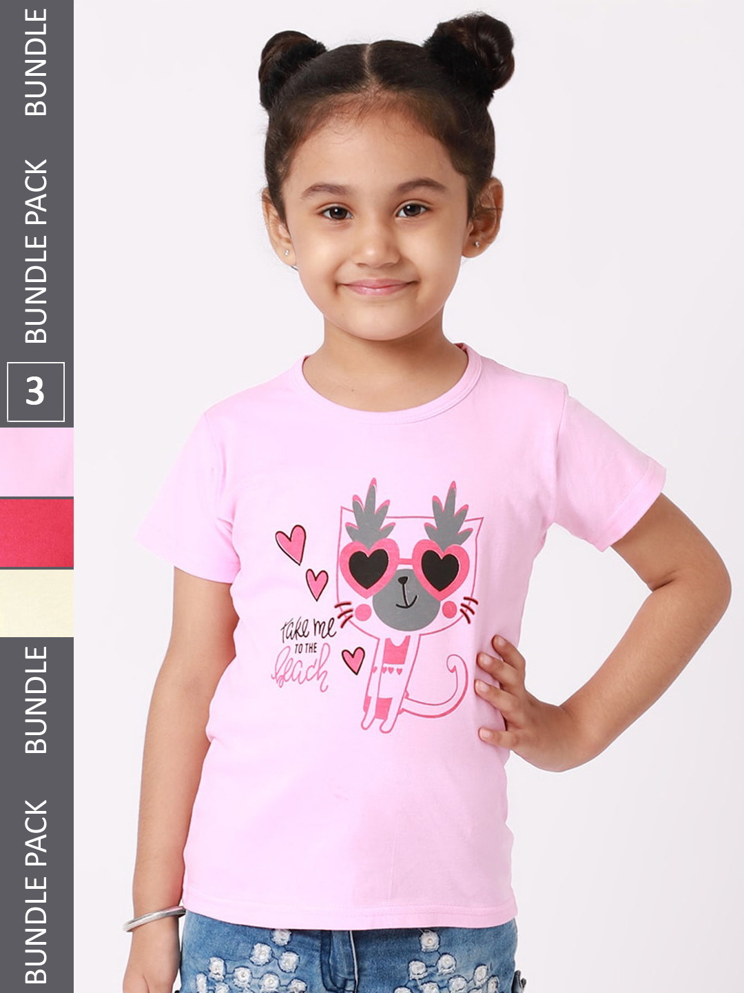 

BAESD Girls Pack of 3 Printed Cotton T-shirt, Pink