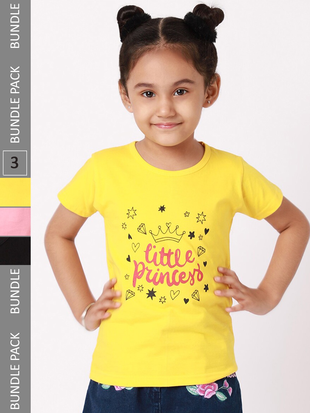 

BAESD Girls Pack Of 3 Graphic Printed Cotton T-shirt, Yellow
