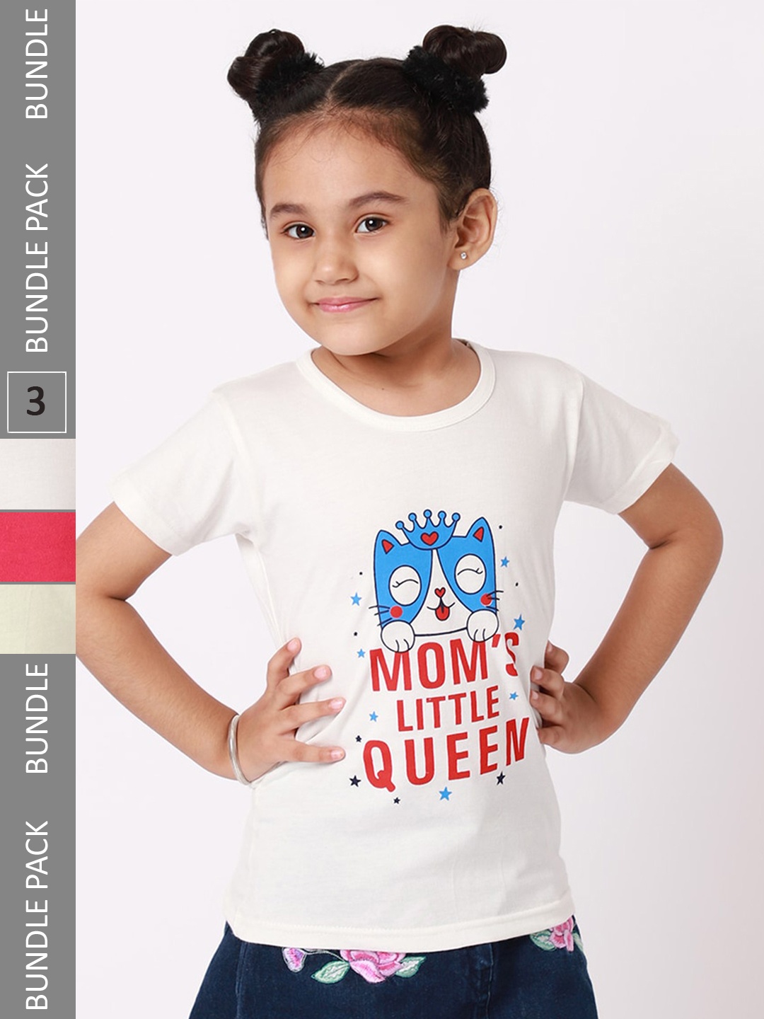 

BAESD Girls Pack Of 3 Printed Cotton T-shirt, White