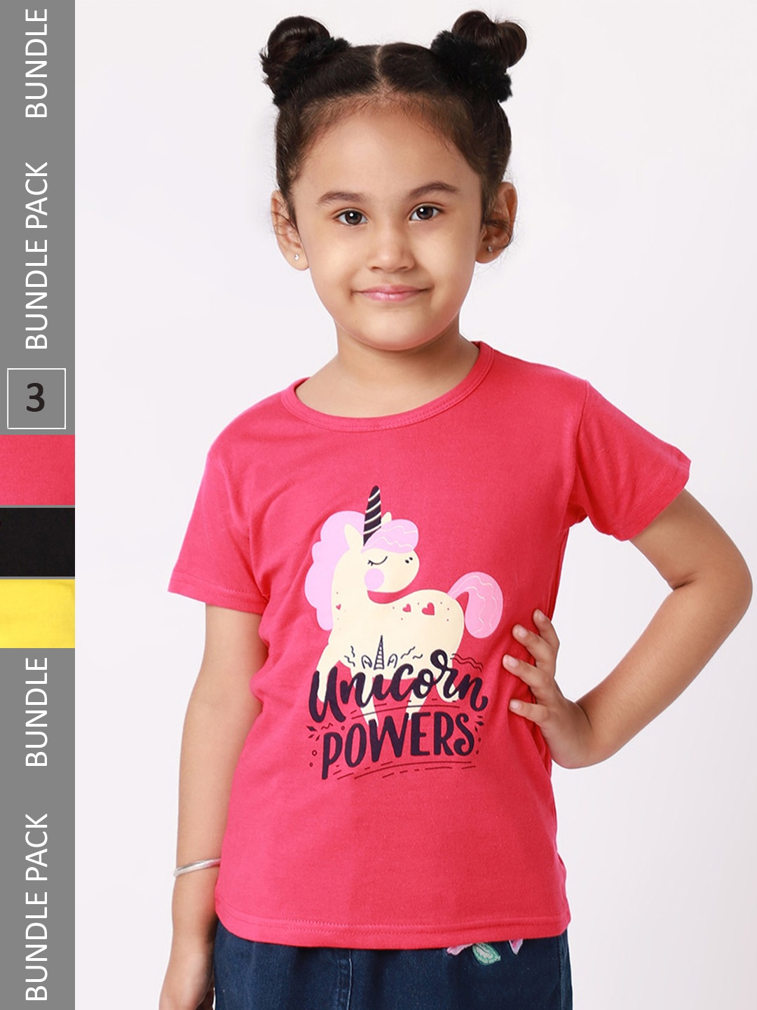 

BAESD Girls Pack Of 3 Graphic Printed Cotton T-shirt, Coral