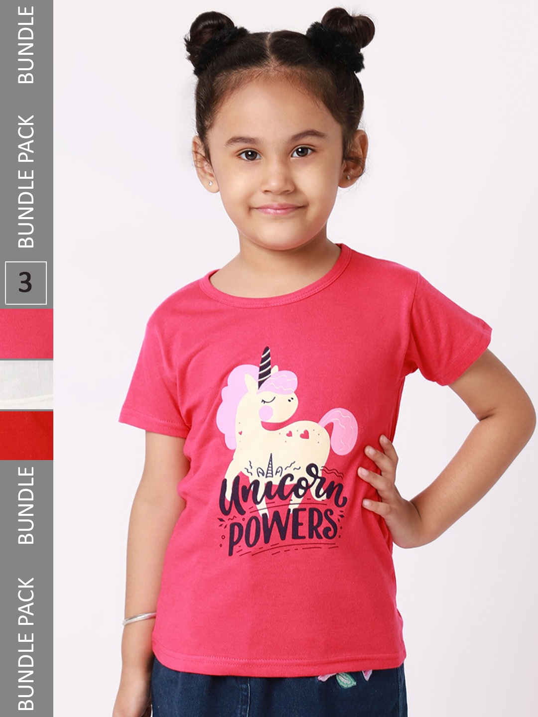 

BAESD Girls Pack Of 3 Graphic Printed Cotton T-shirts, Pink