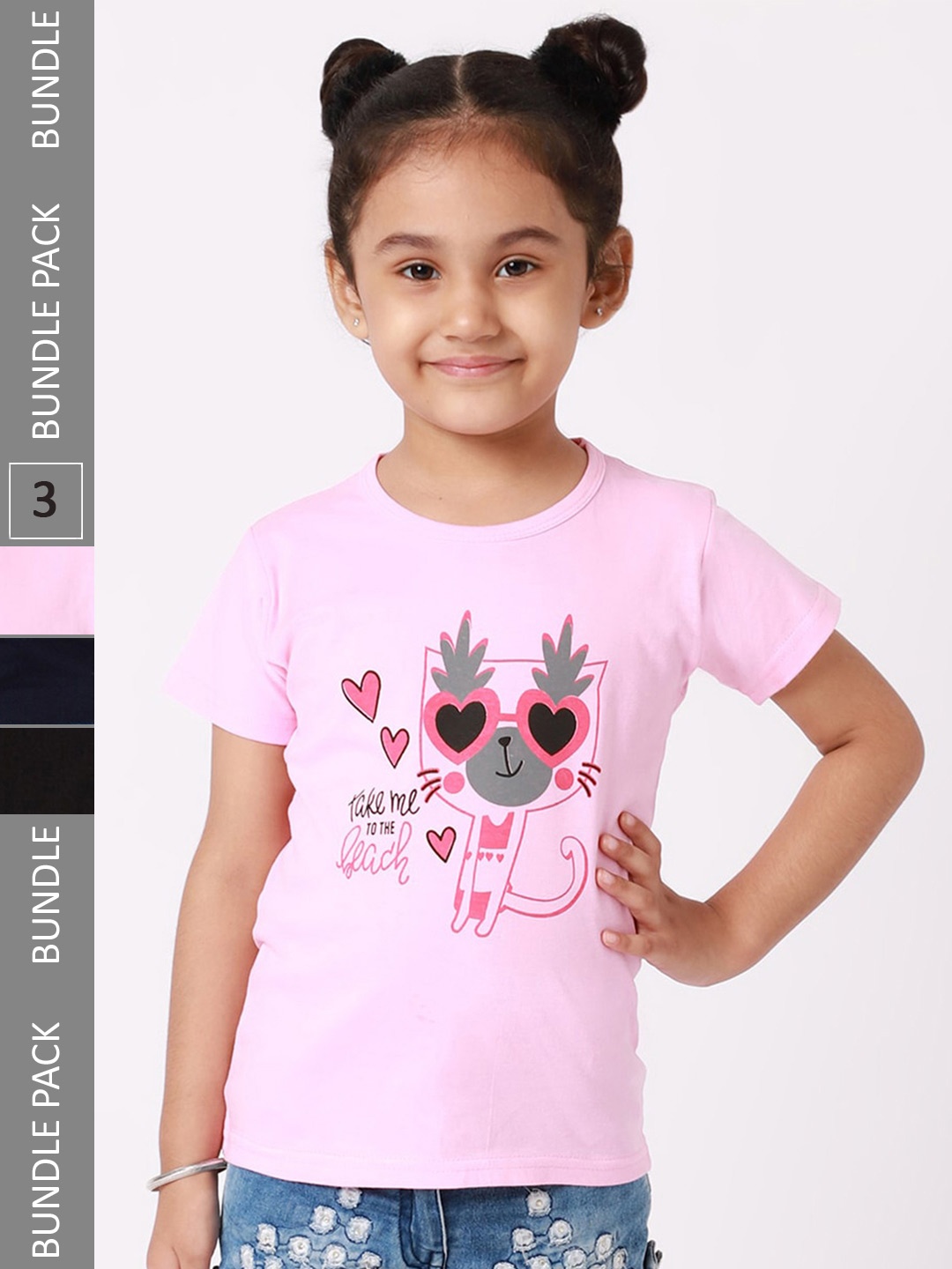 

BAESD Pack of 3 Girls Graphic Printed T-shirt, Pink