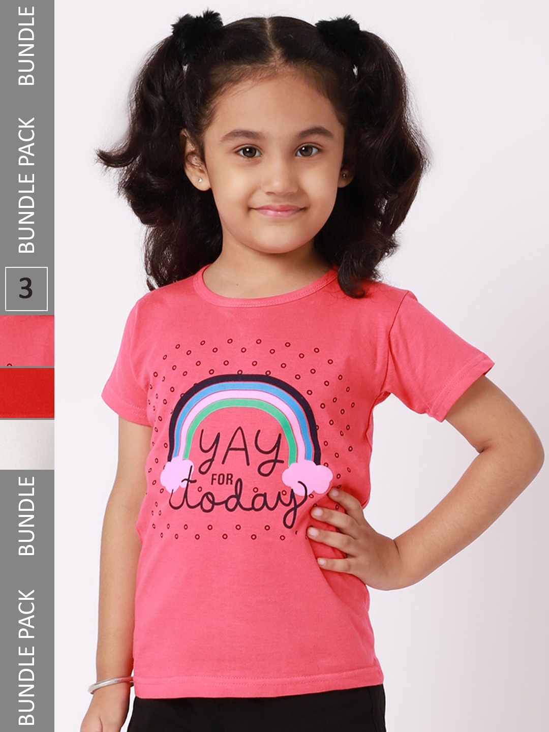 

BAESD Girls Pack Of 3 Graphic Printed Cotton T-shirt, Pink