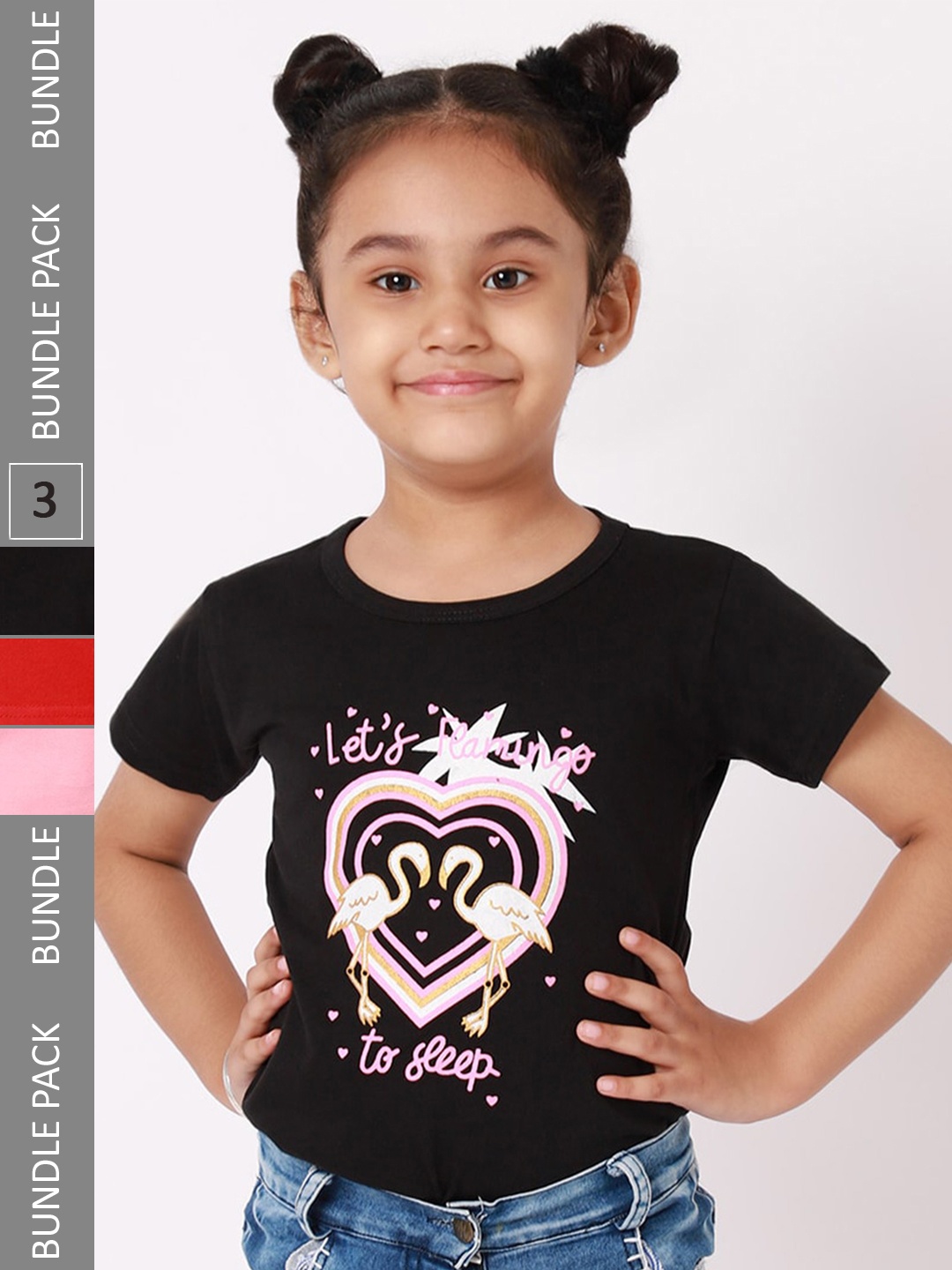

BAESD Girls Pack Of 3 Printed Cotton T-shirt, Black