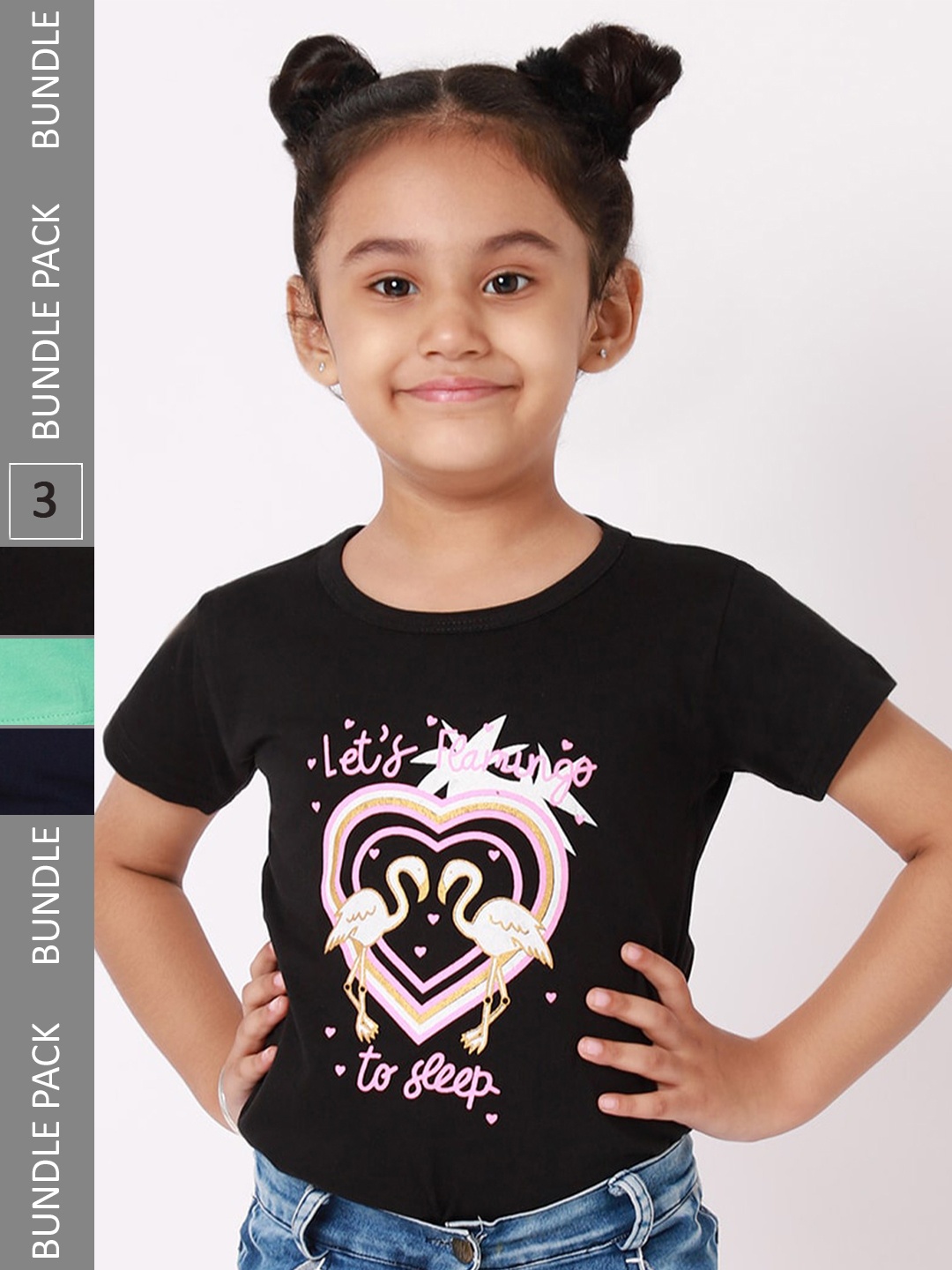 

BAESD Girls Pack Of 3 Typography Printed Cotton T-shirt, Black