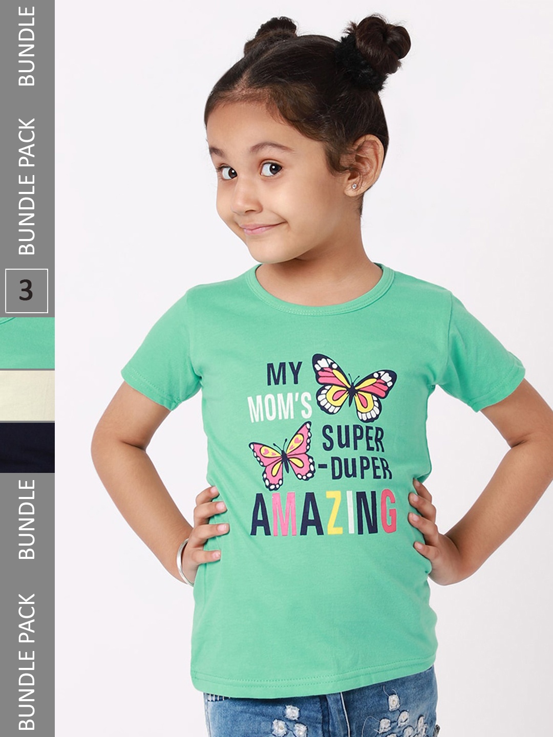 

BAESD Girls Pack Of 3 Graphic Printed Cotton T-Shirt, Green
