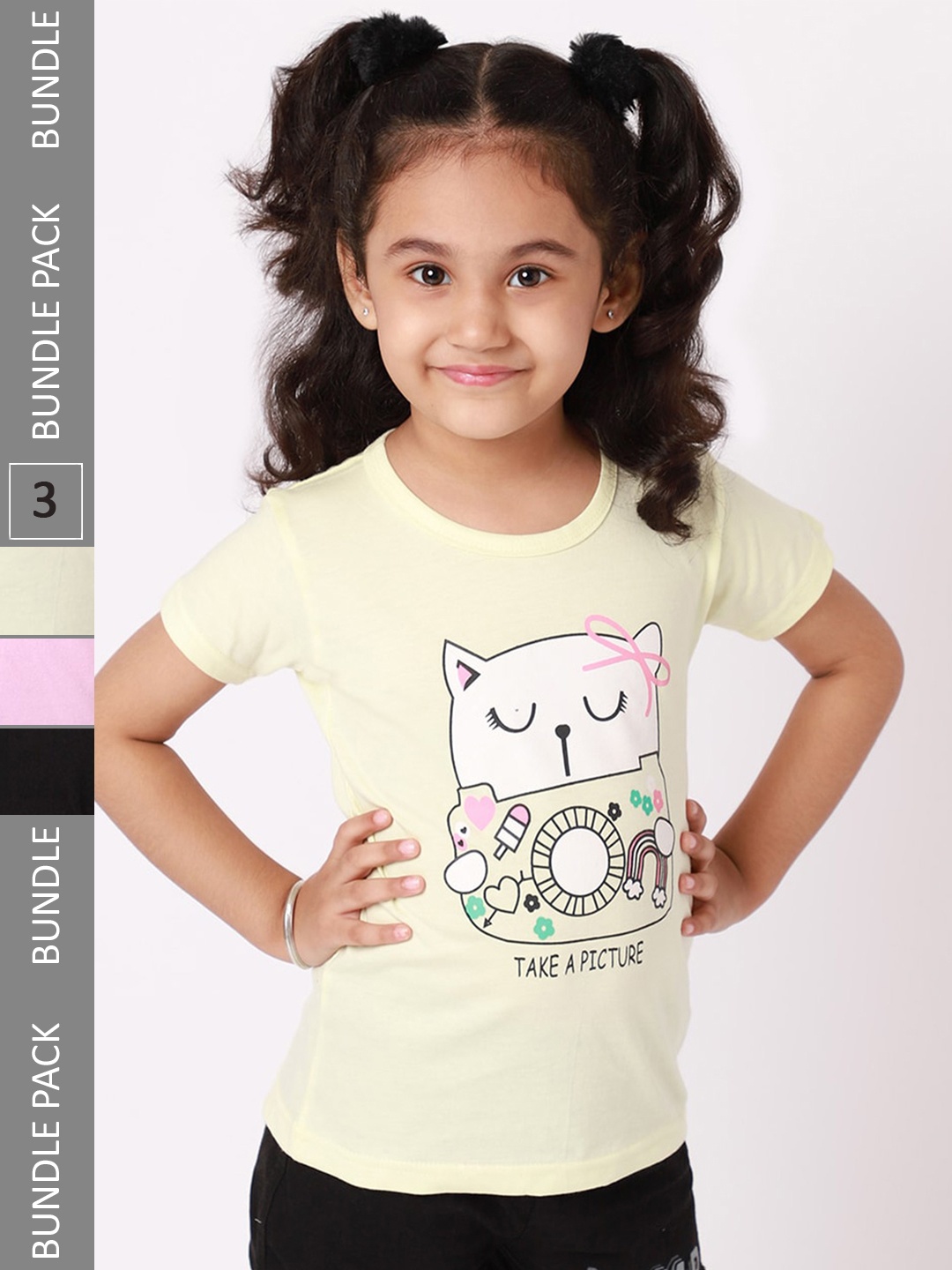 

BAESD Girls Pack Of 3 Conversational Printed Cotton T-shirt, Off white