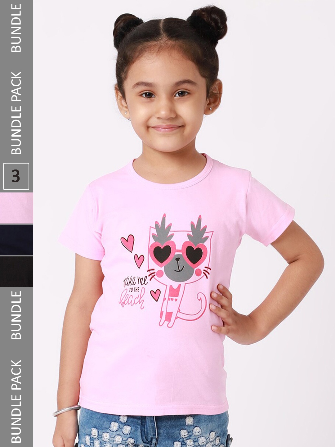

BAESD Girls Pack Of 3 Graphic Printed Cotton T-Shirts, Pink
