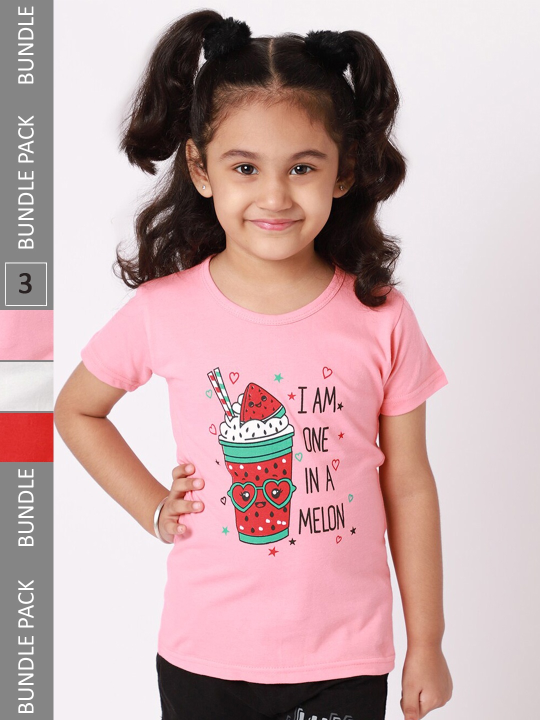 

BAESD Girls Pack Of 3 Printed Cotton Regular Fit T-shirts, Pink