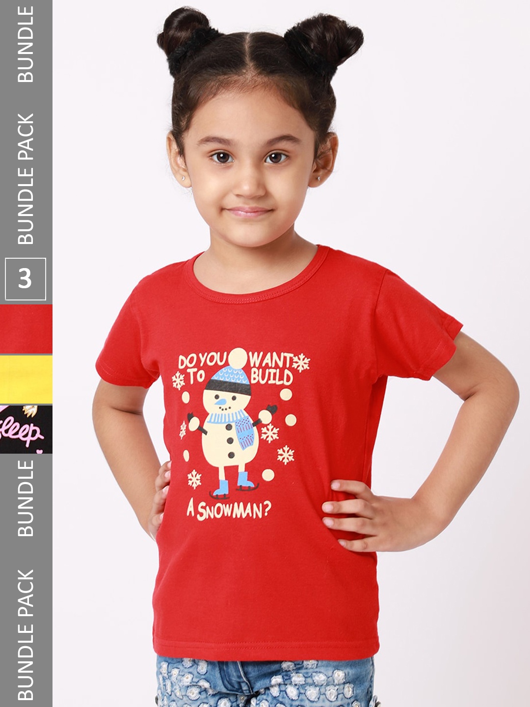 

BAESD Girls Pack Of 3 Printed Cotton T-Shirt, Red