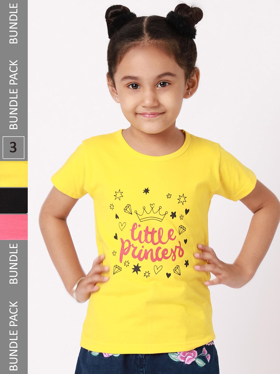 

BAESD Girls Pack Of 3 Printed Cotton T-shirt, Yellow