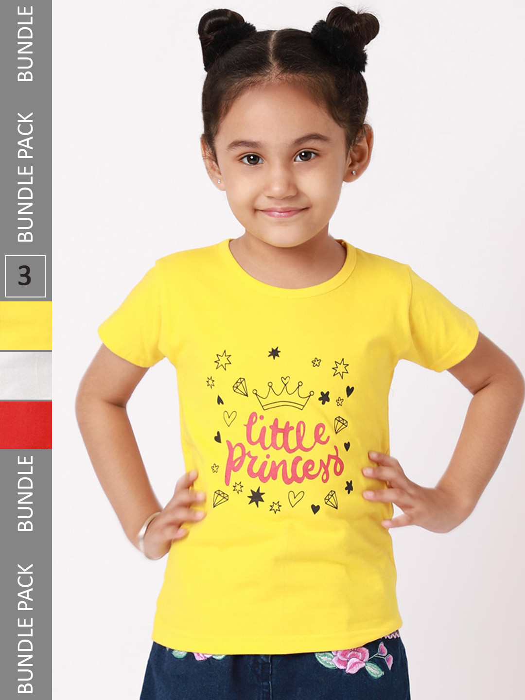 

BAESD Girls Pack Of 3 Printed Cotton T-shirts, Yellow