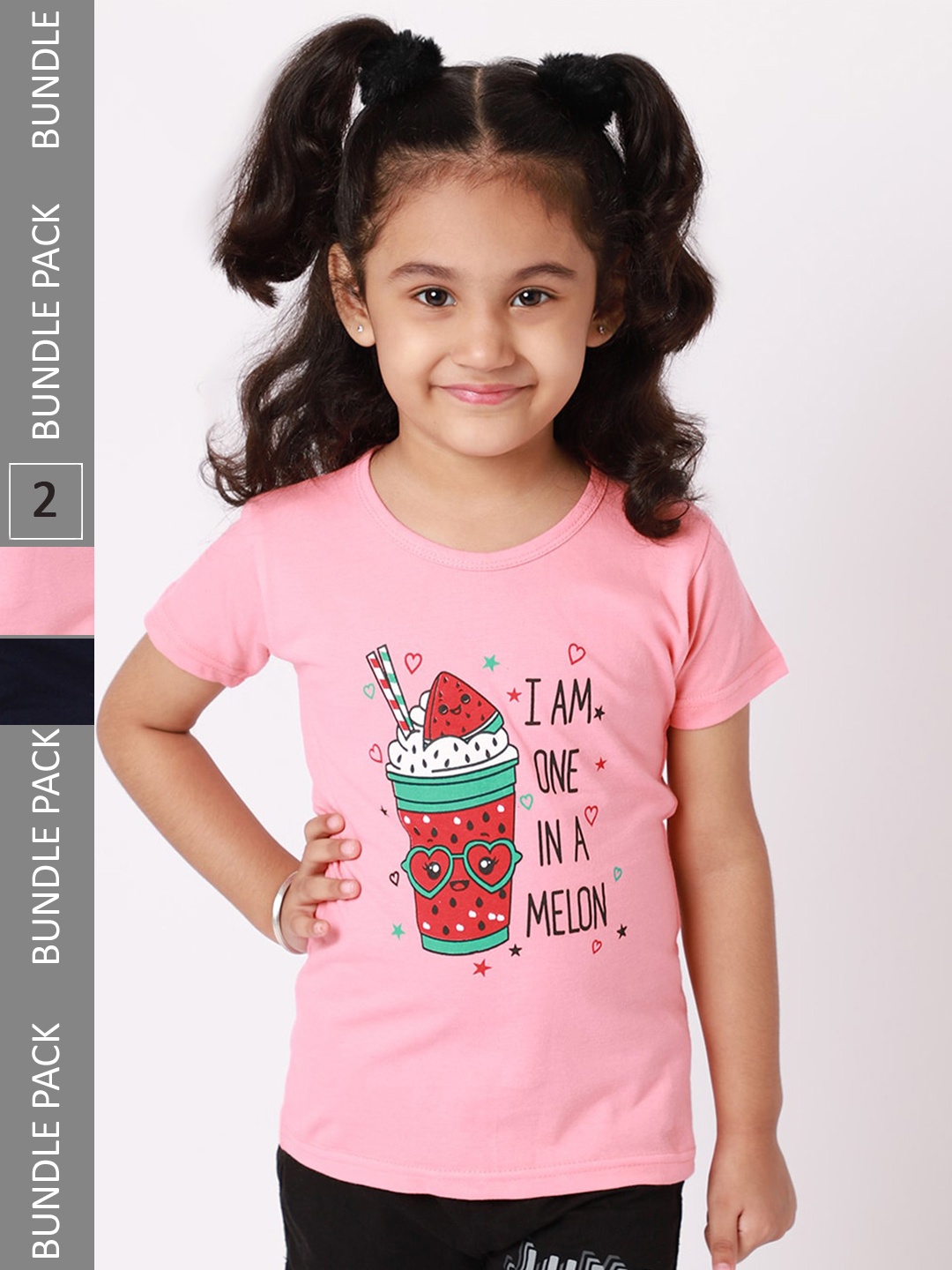 

BAESD Girls Pack Of 2 Typography Printed Cotton T-shirt, Pink