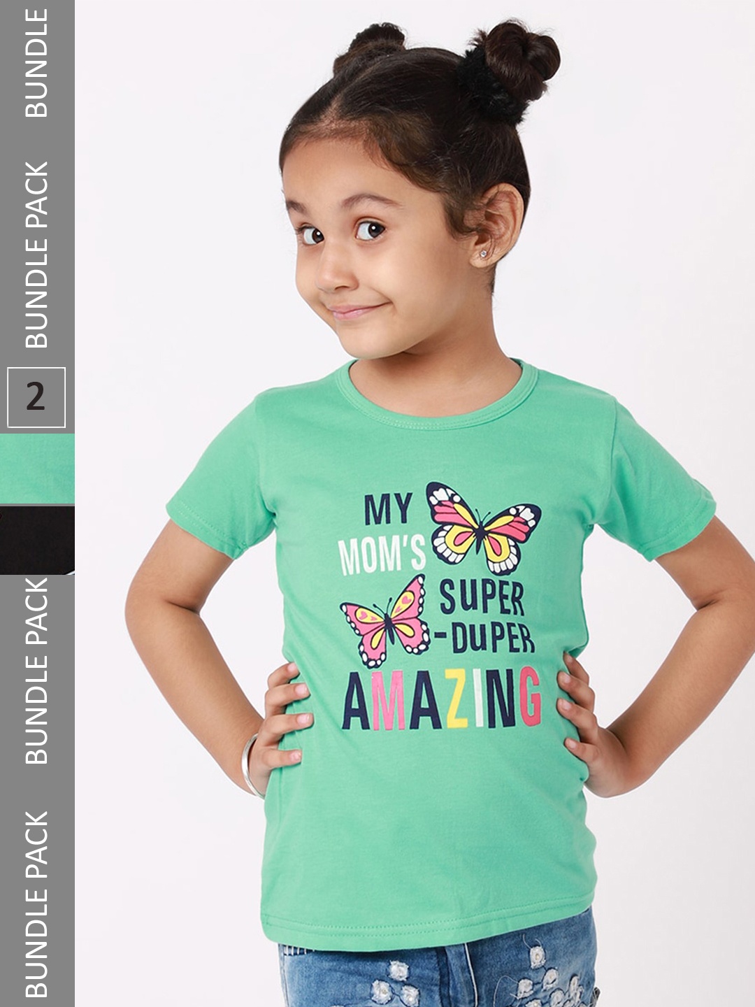 

BAESD Girls Pack Of 2 Typography Printed Cotton T-shirt, Green