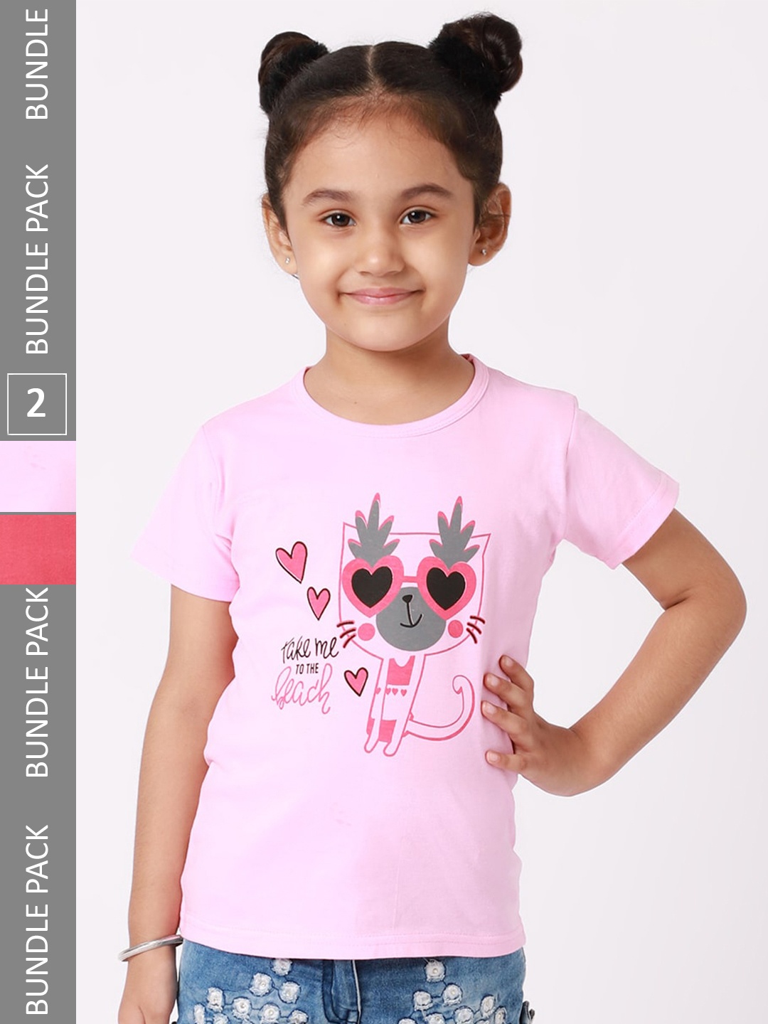 

BAESD Girls Pack Of 2 Graphic Printed Cotton T-Shirts, Pink