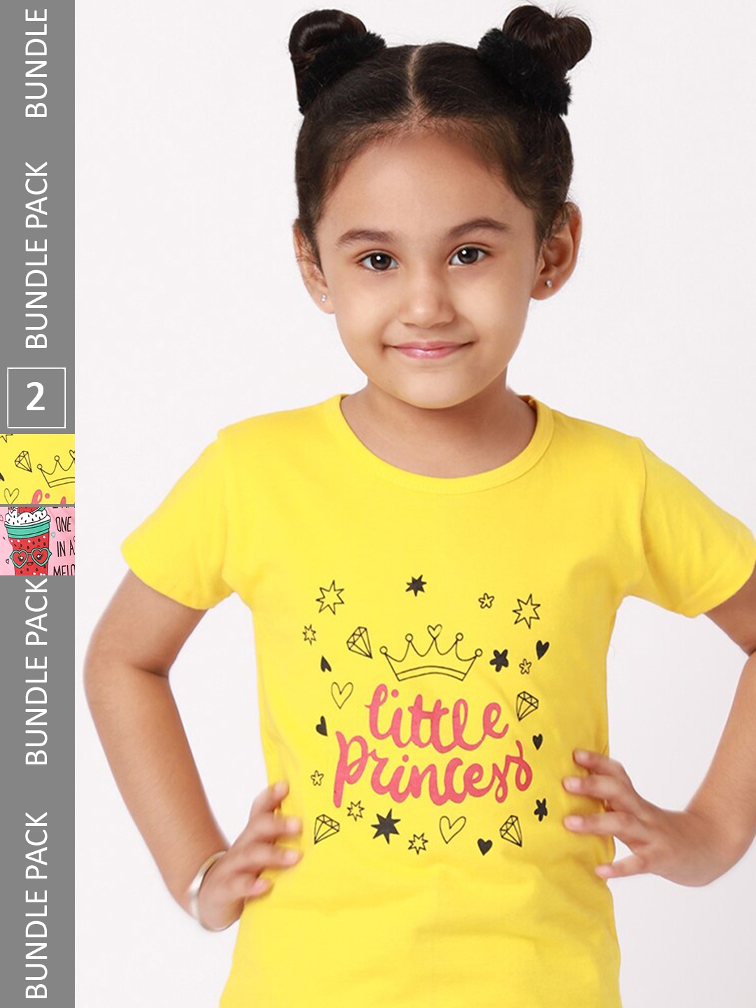 

BAESD Girls Pack Of 2 Typography Printed Cotton T-shirt, Yellow