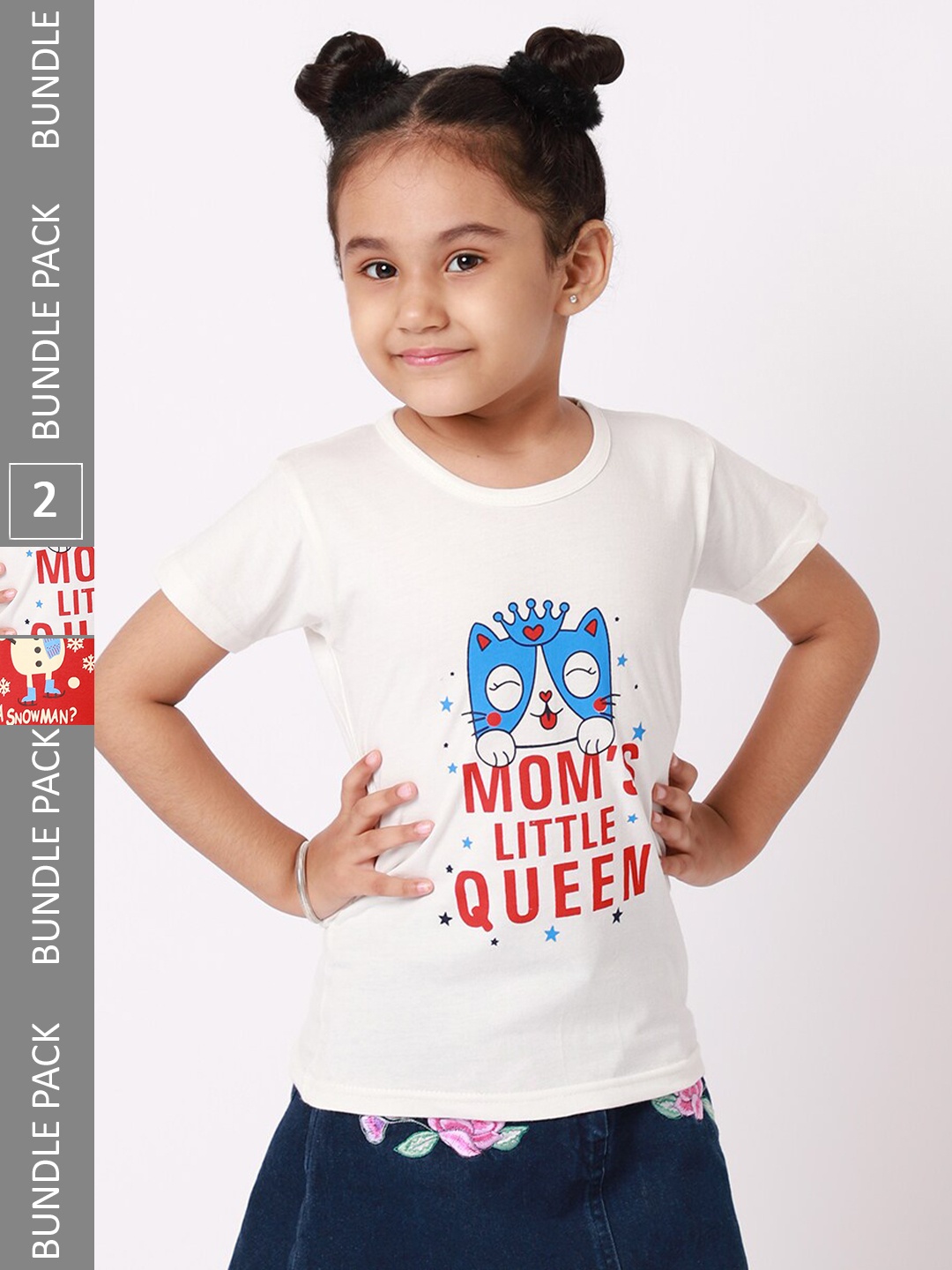 

BAESD Girls Pack Of 2 Typography Printed Round Neck Cotton T-shirt, White