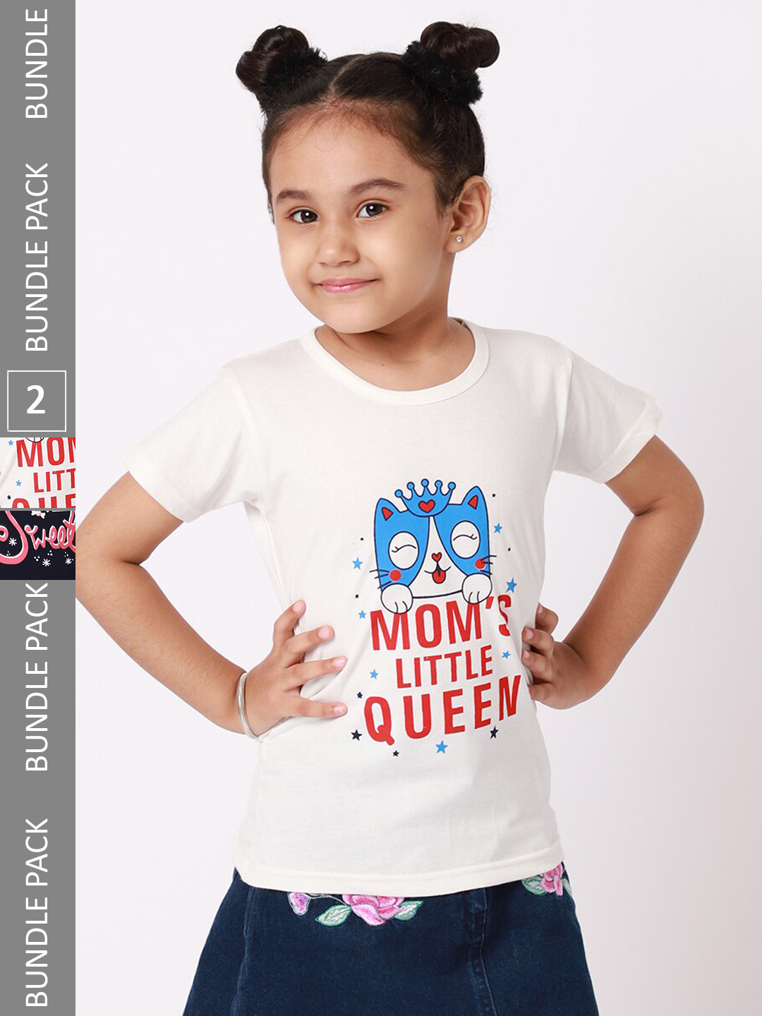 

BAESD Girls Pack Of 2 Typography Printed Round Neck Cotton T-shirt, White
