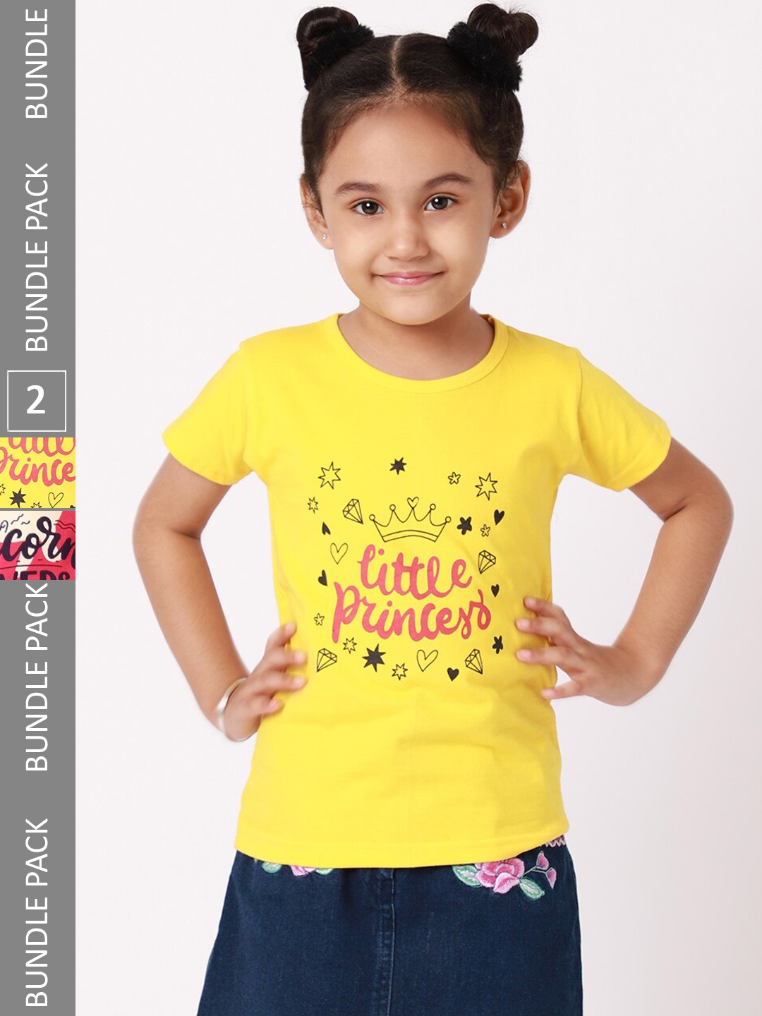 

BAESD Girls Pack Of 2 Typography Printed Round Neck Cotton T-shirt, Yellow