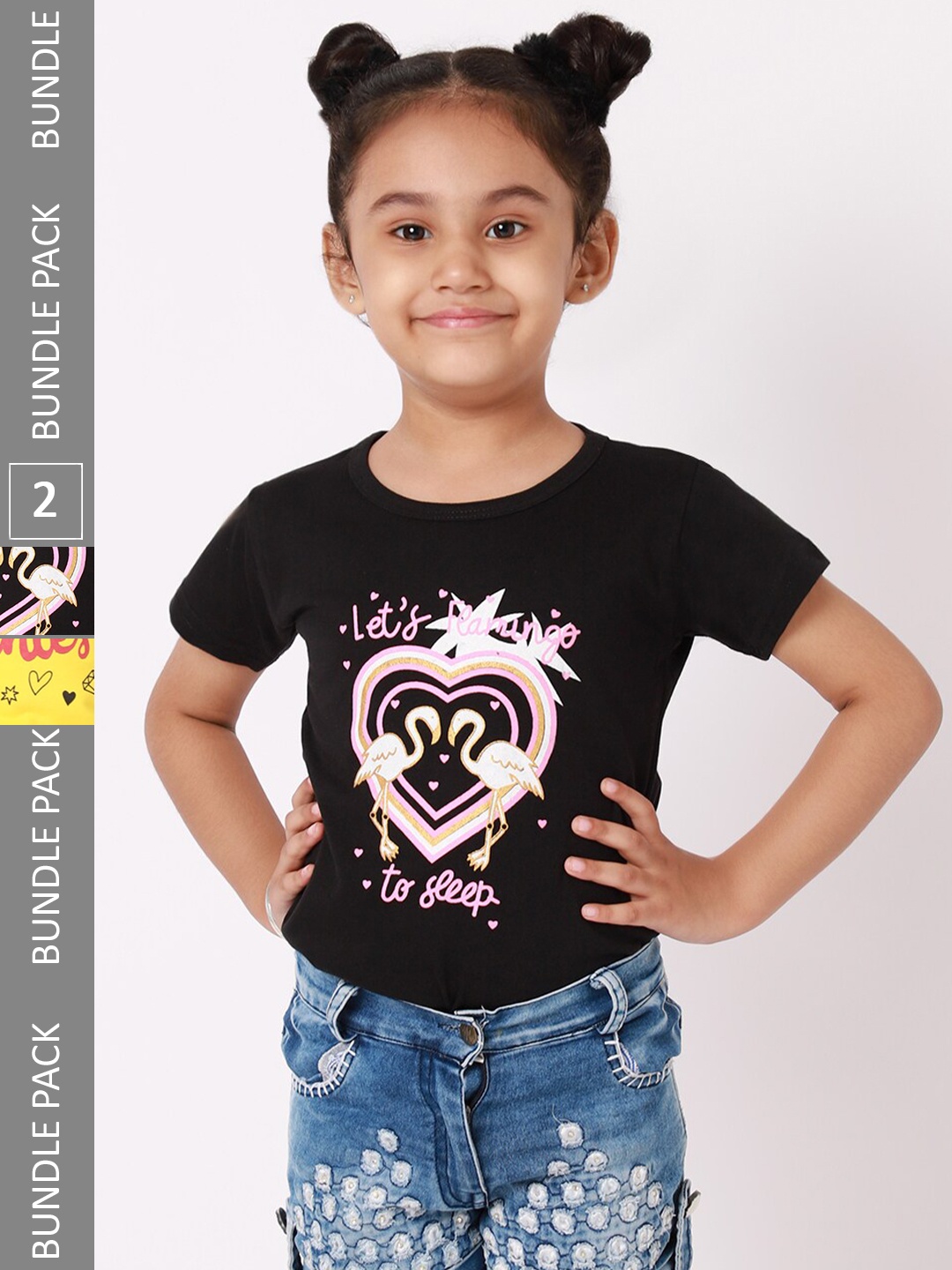 

BAESD Girls Pack Of 2 Typography Printed Round Neck Cotton T-shirt, Black