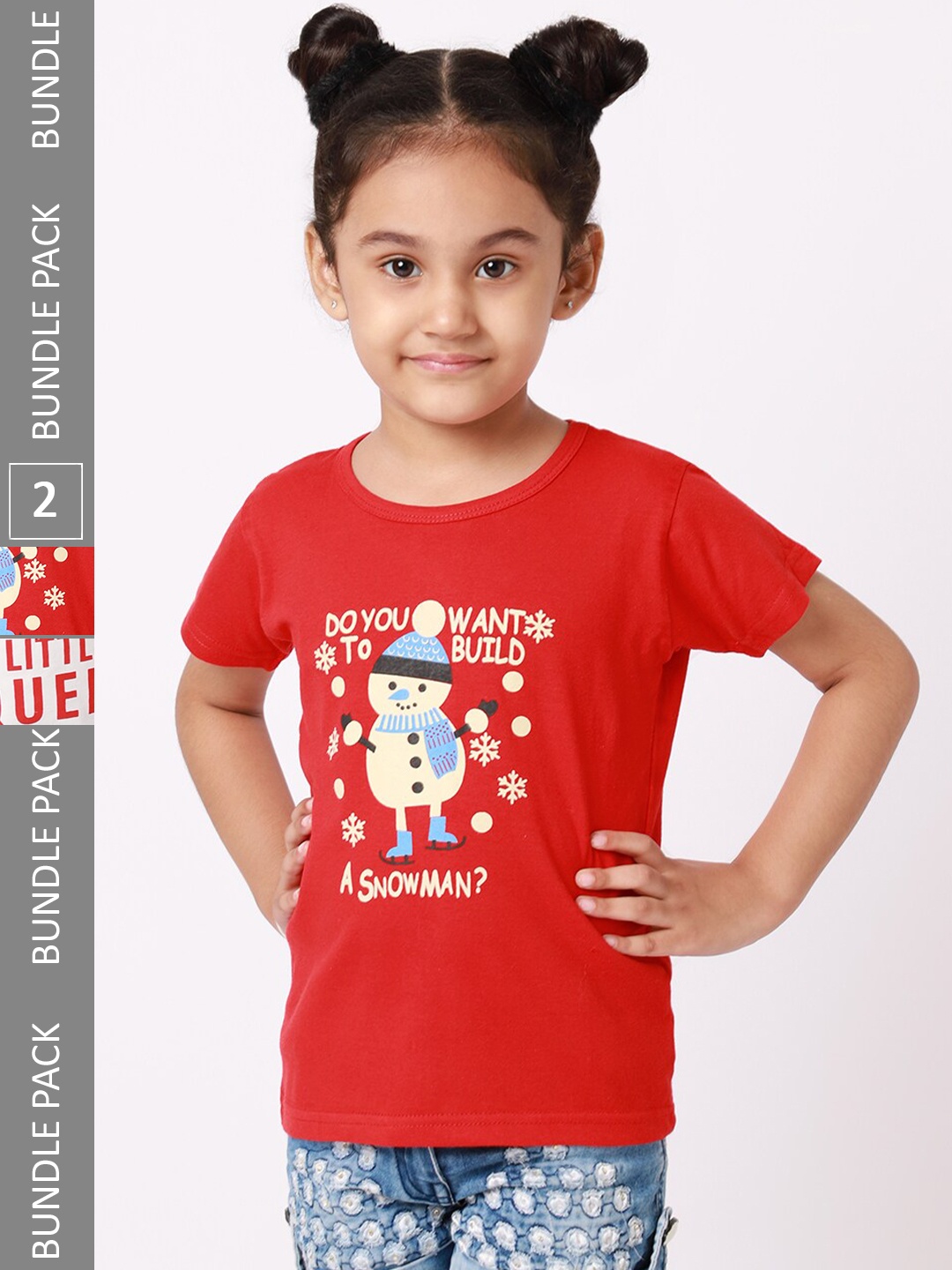 

BAESD Girls Pack Of 2 Printed Cotton T-Shirt, Red