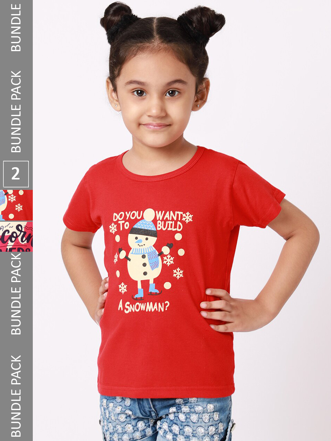 

BAESD Girls Pack Of 2 Printed Cotton T-Shirt, Red