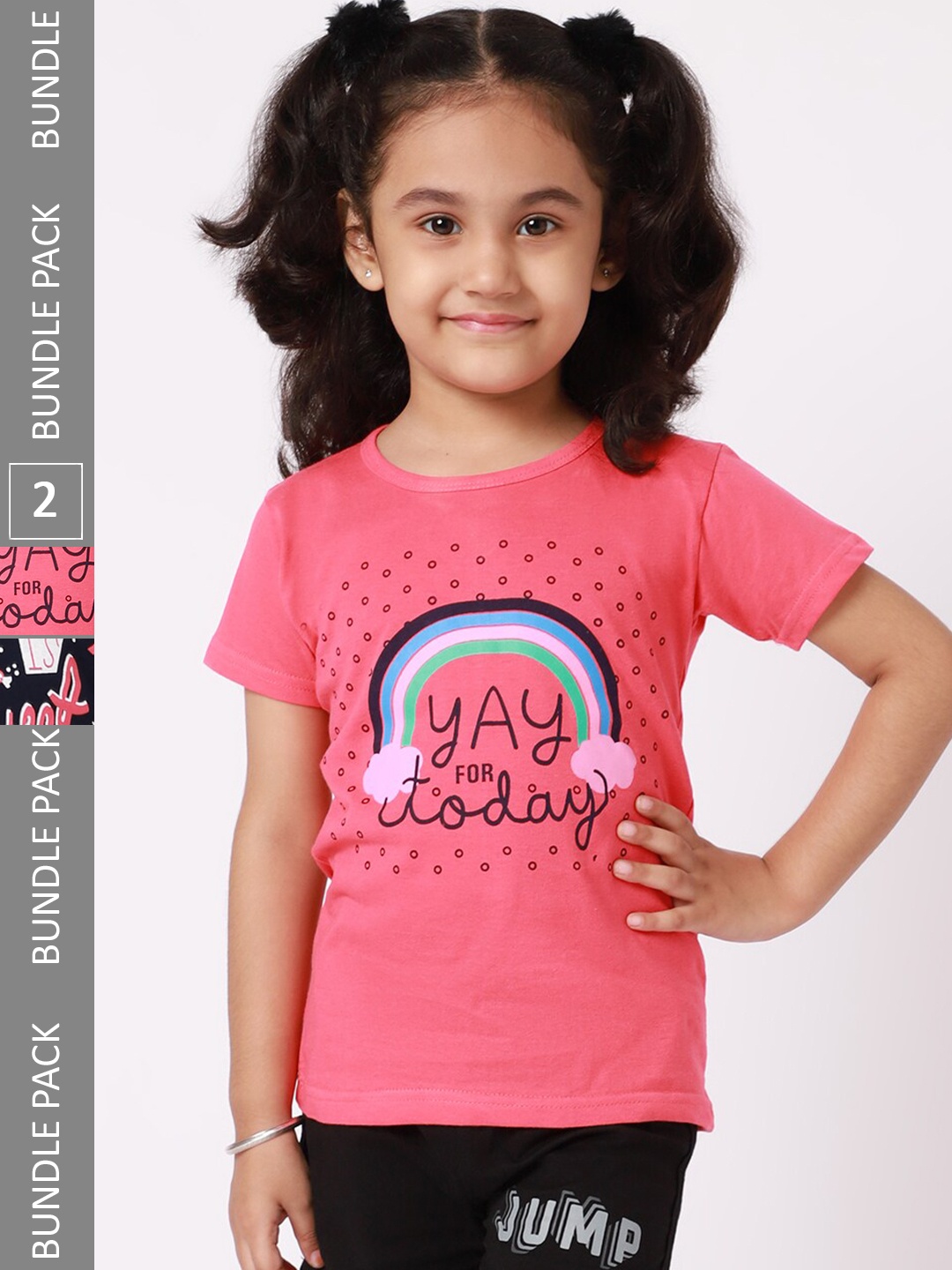 

BAESD Girls Pack Of 2 Typography Printed Cotton T-shirts, Pink