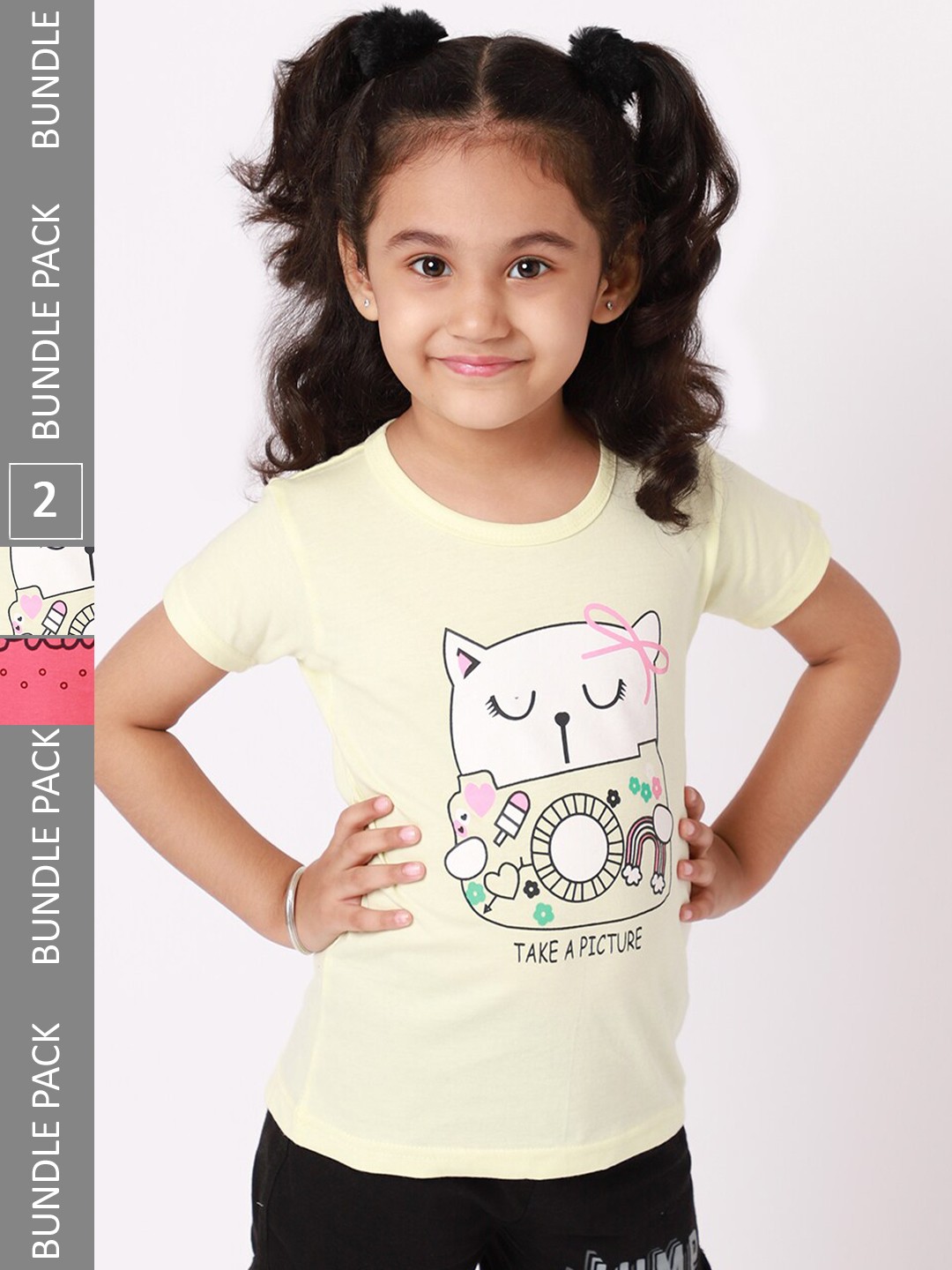 

BAESD Girls Pack Of 2 Graphic Printed Cotton T-shirts, Yellow