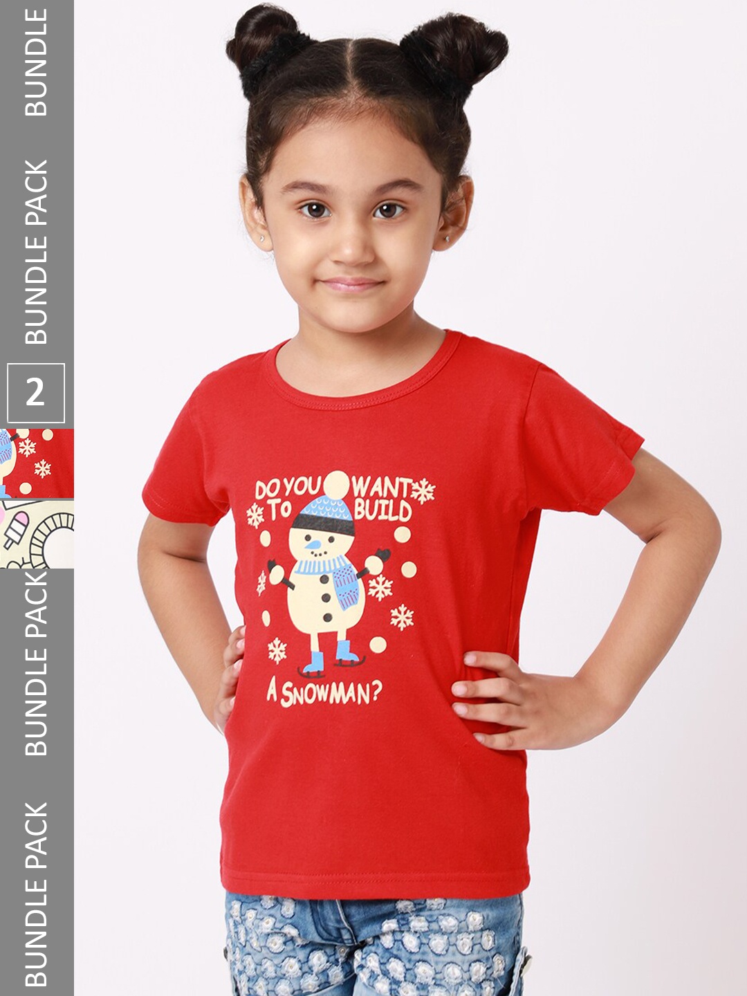 

BAESD Girls Pack Of 2 Graphic Printed Cotton T-shirts, Red