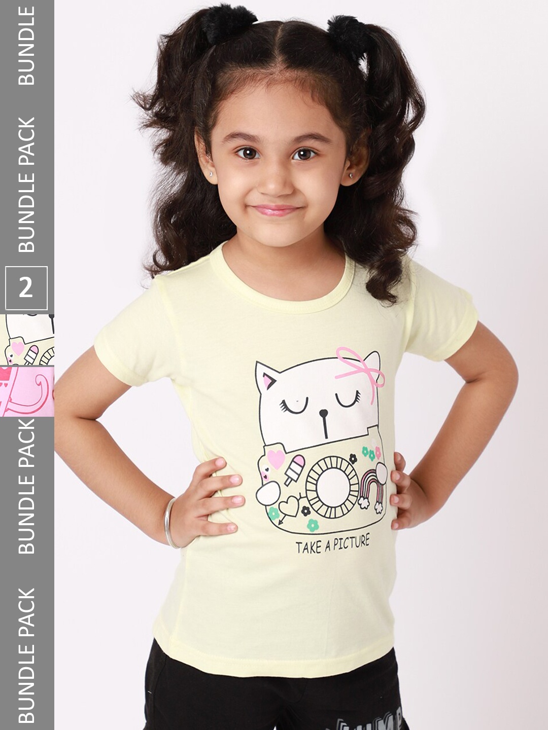 

BAESD Girls Pack Of 2 Graphic Printed Cotton T-shirts, Yellow
