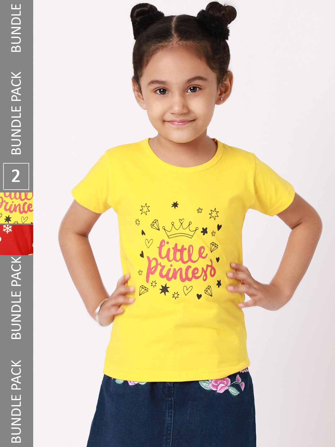 

BAESD Girls Pack Of 2 Typography Printed Cotton T-shirts, Yellow