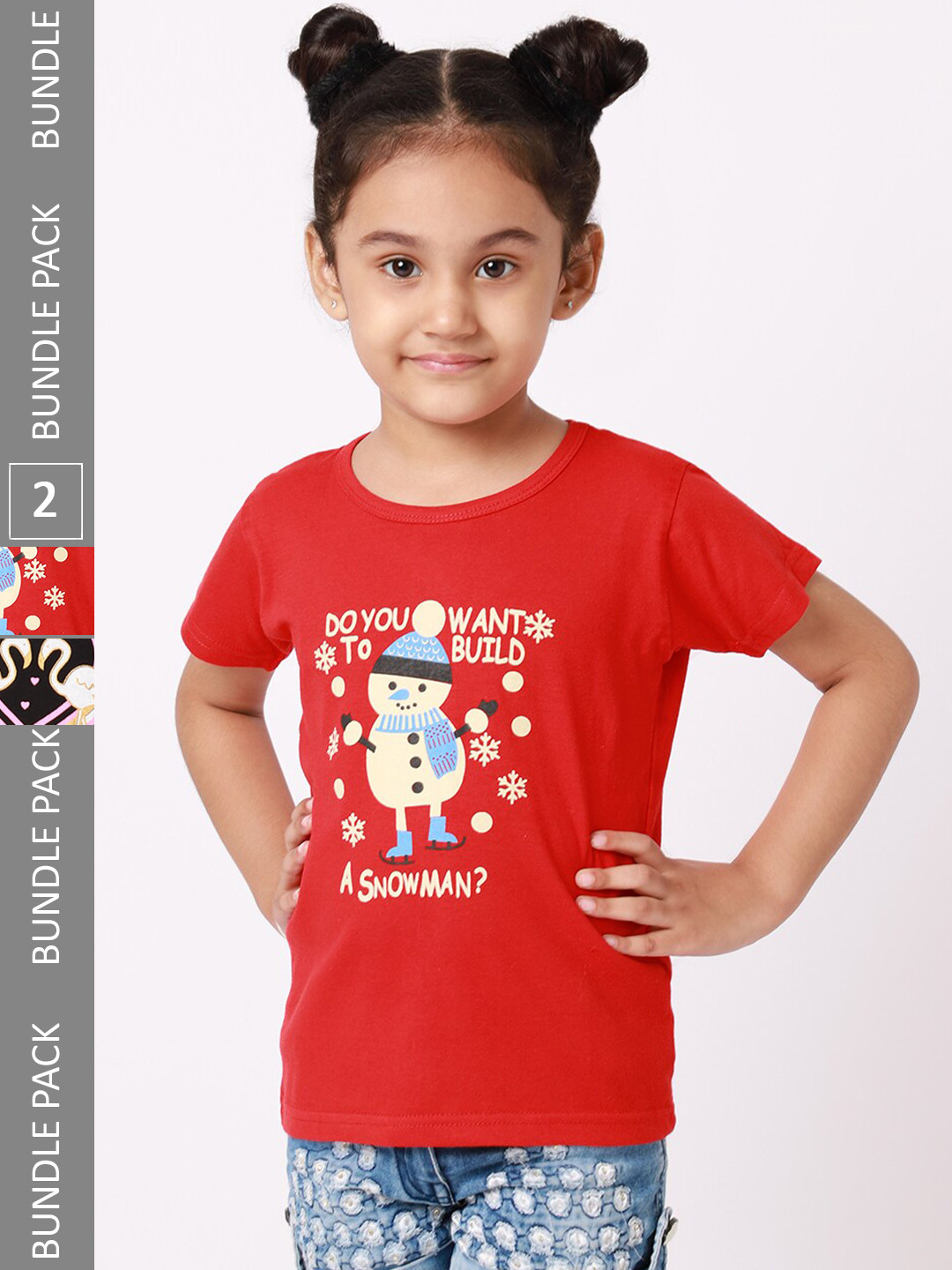

BAESD Girls Pack Of 2 Graphic Printed Cotton T-shirts, Red