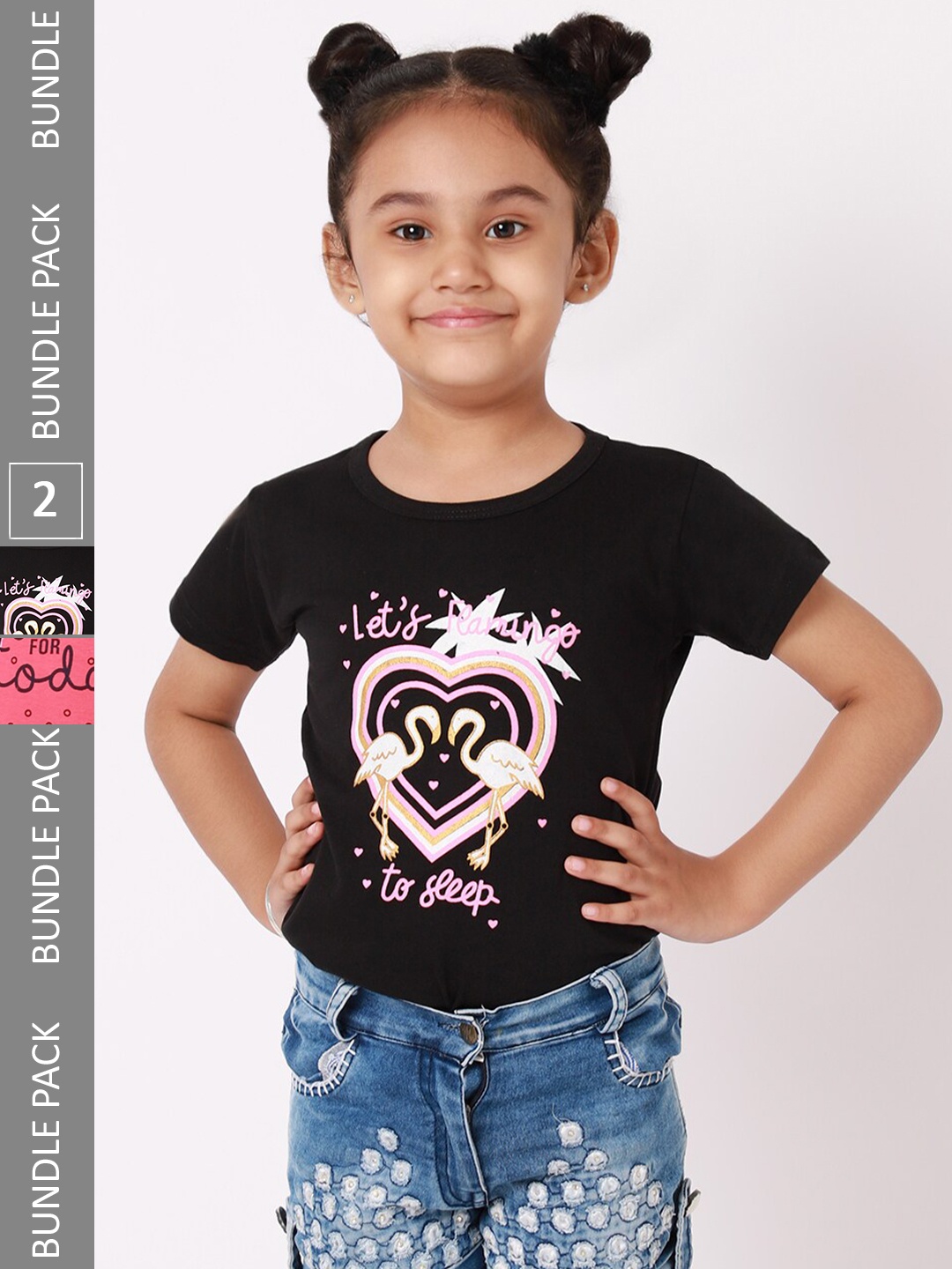 

BAESD Girls Pack Of 2 Graphic Printed Cotton T-shirts, Black