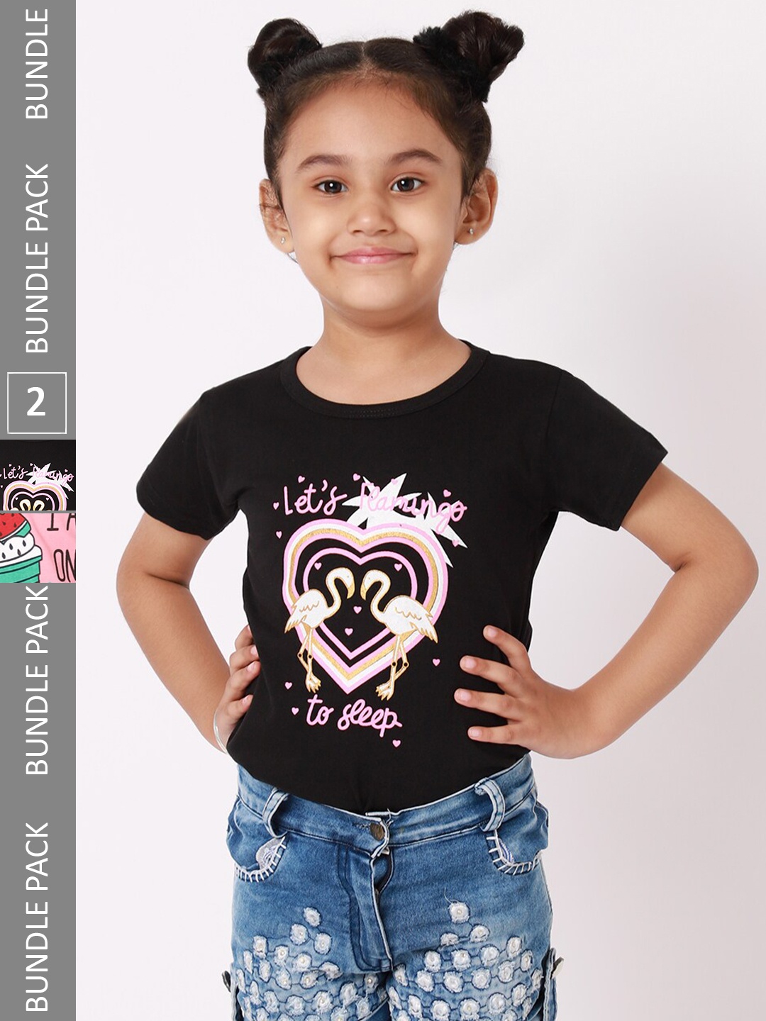 

BAESD Girls Pack Of 2 Graphic Printed Cotton T-shirts, Black