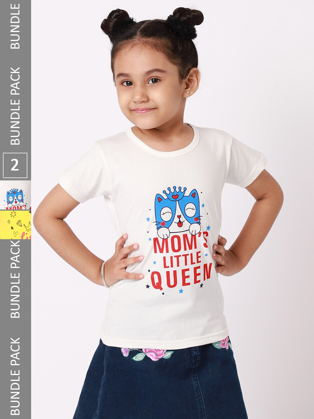 

BAESD Girls Pack Of 2 Typography Printed Cotton T-shirts, White
