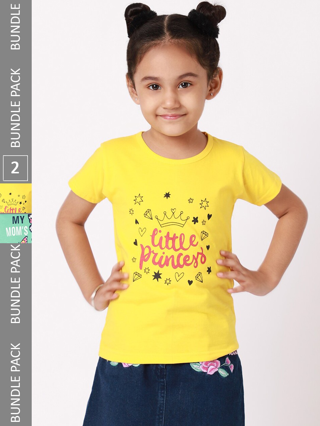 

BAESD Girls Pack Of 2 Typography Printed Cotton T-Shirts, Yellow