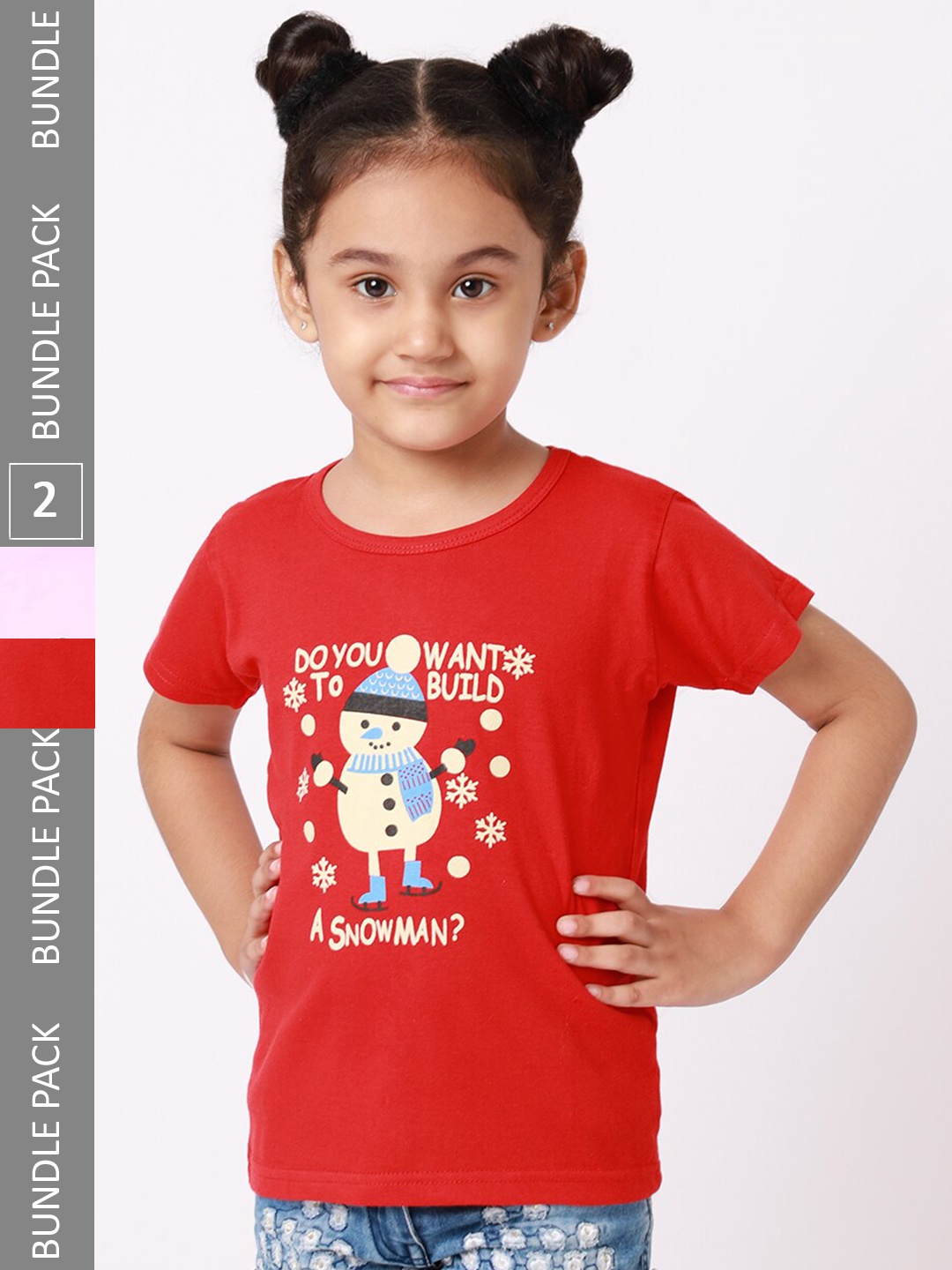 

BAESD Girls Pack Of 2 Graphic Printed Cotton T-Shirts, Red