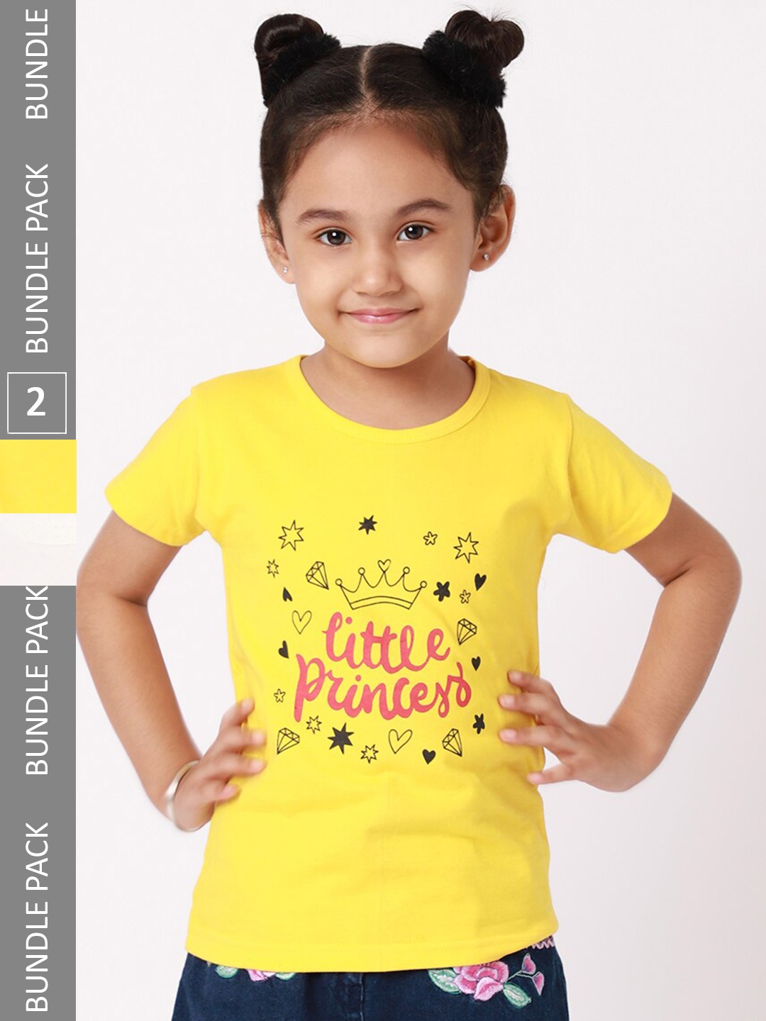 

BAESD Girls Pack Of 2 Typography Printed Cotton T-Shirts, Yellow