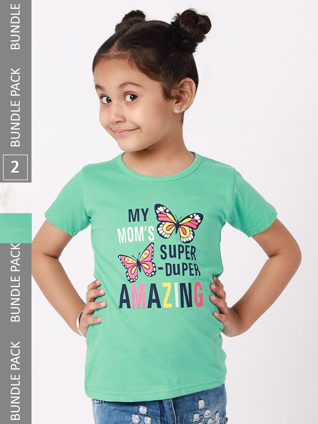 

BAESD Girls Pack Of 2 Typography Printed Cotton T-Shirts, Green