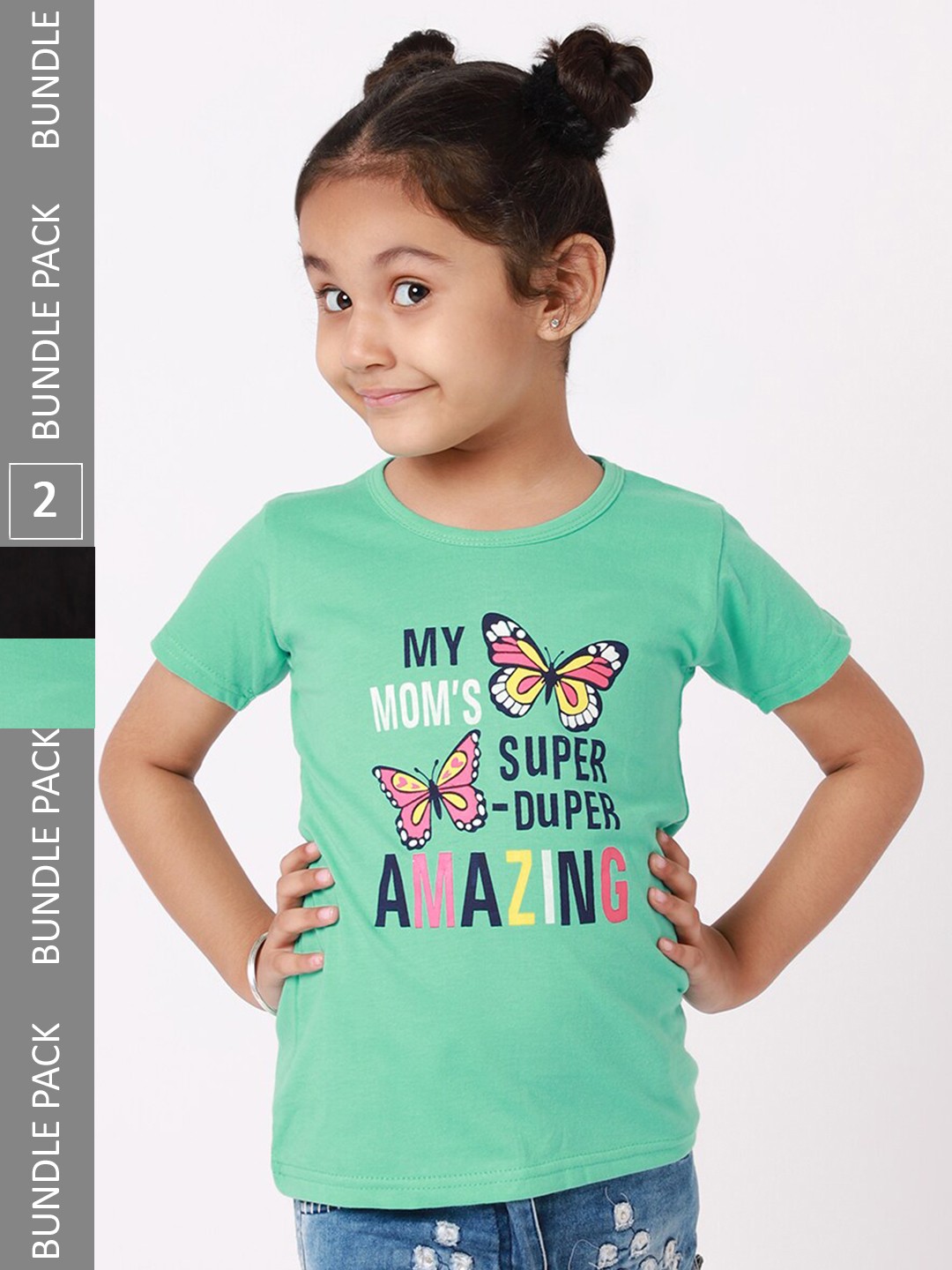 

BAESD Girls Pack Of 2 Graphic Printed Cotton T-Shirts, Green